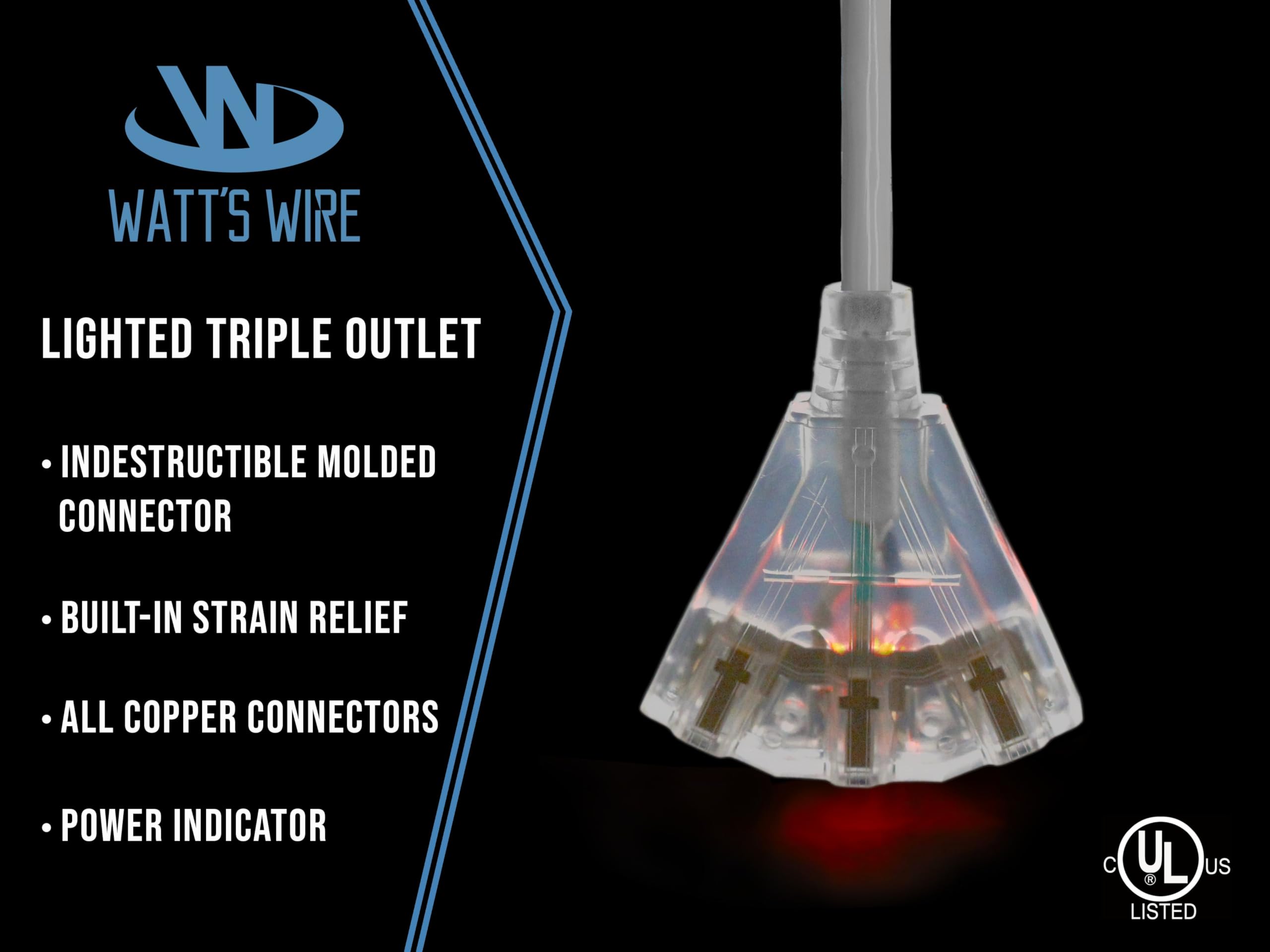 2 Ft - 12 Gauge Heavy Duty Extension Cord - 3 Outlet Lighted Sjtw - Indoor/Outdoor Extension_Cord By Watts Wire - 2 12-Gauge G