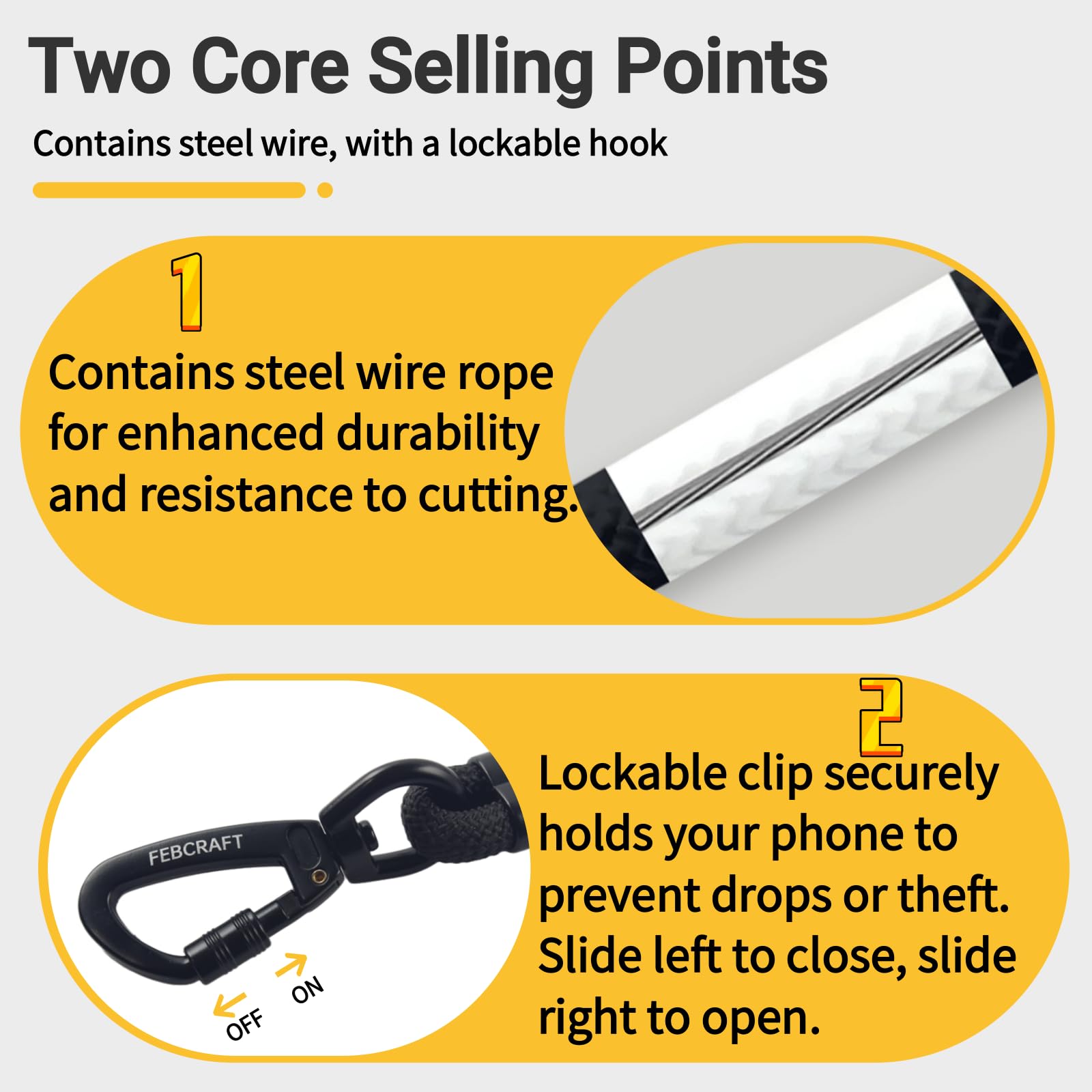 Febcraft Phone Lanyard,Anti Theft Phone Strap,With Steel Wire & Lock,Clip And Go Strap For Phone With Wallet Crossbody,Travel Es