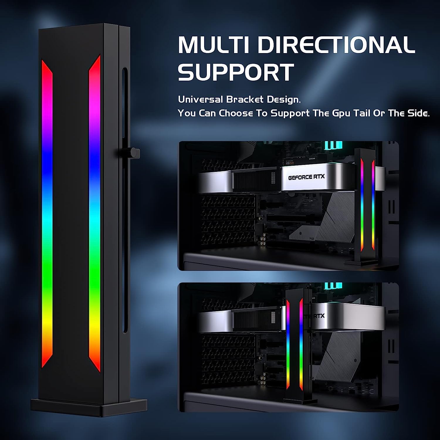 Uniontang Ds Black Rgb Graphics Card Gpu Support Bracket, Single Slot Cards, Support Video Card Holder Bracket With 5V 3Pin Argb