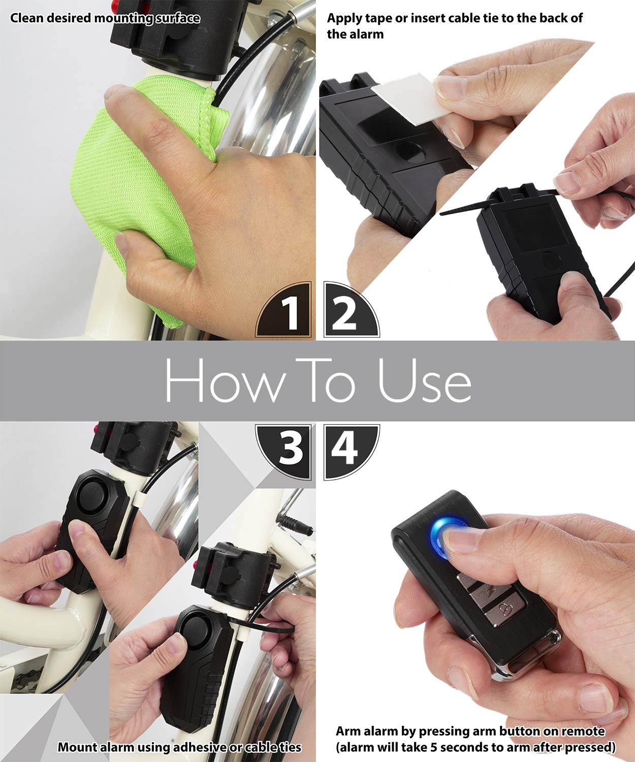 Fosmon Anti Theft Burglar Bike Alarm With Remote, Waterproof Vibration Triggered Battery Operated Loud 113Db Wireless Siren For