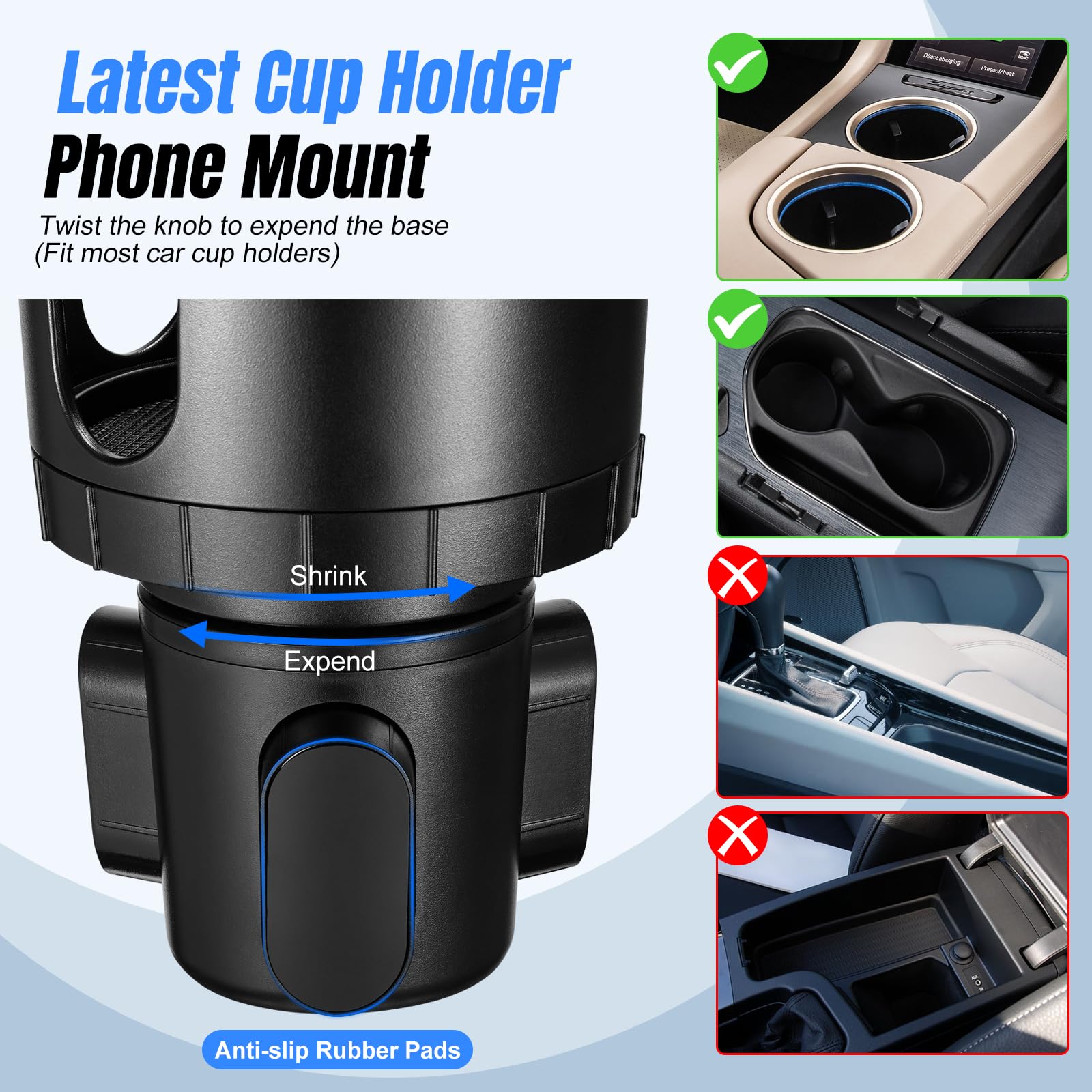 Cup Holder Phone Mount For Car,Upgraded 2 In 1 Car Cup Phone Holder Expander With Adjustable Base,360 Degree Rotation,This Hill