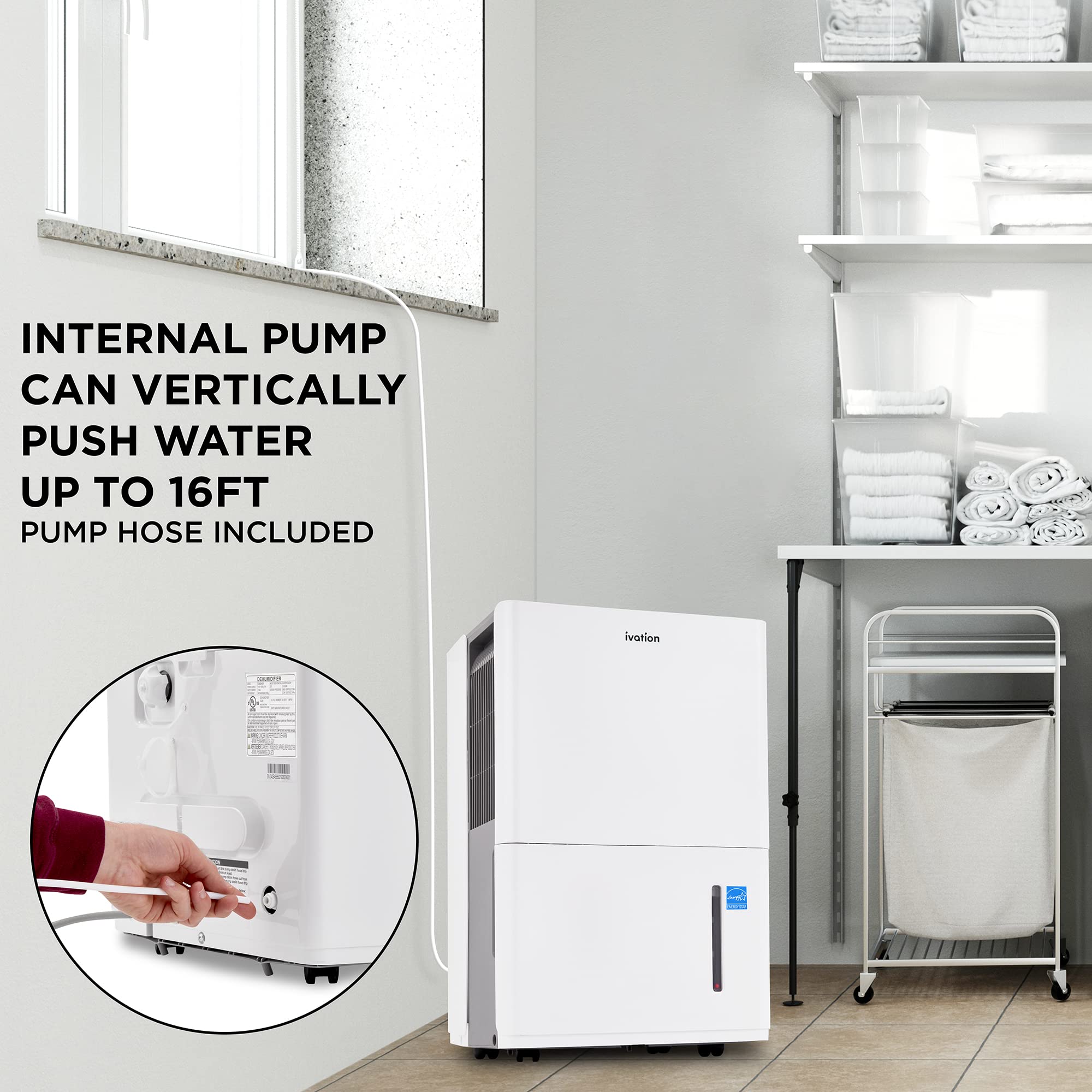 Ivation 4,500 Sq. Ft Energy Star Dehumidifier With Pump, Large Capacity Compressor De Humidifier For Big Rooms And Basements Wit