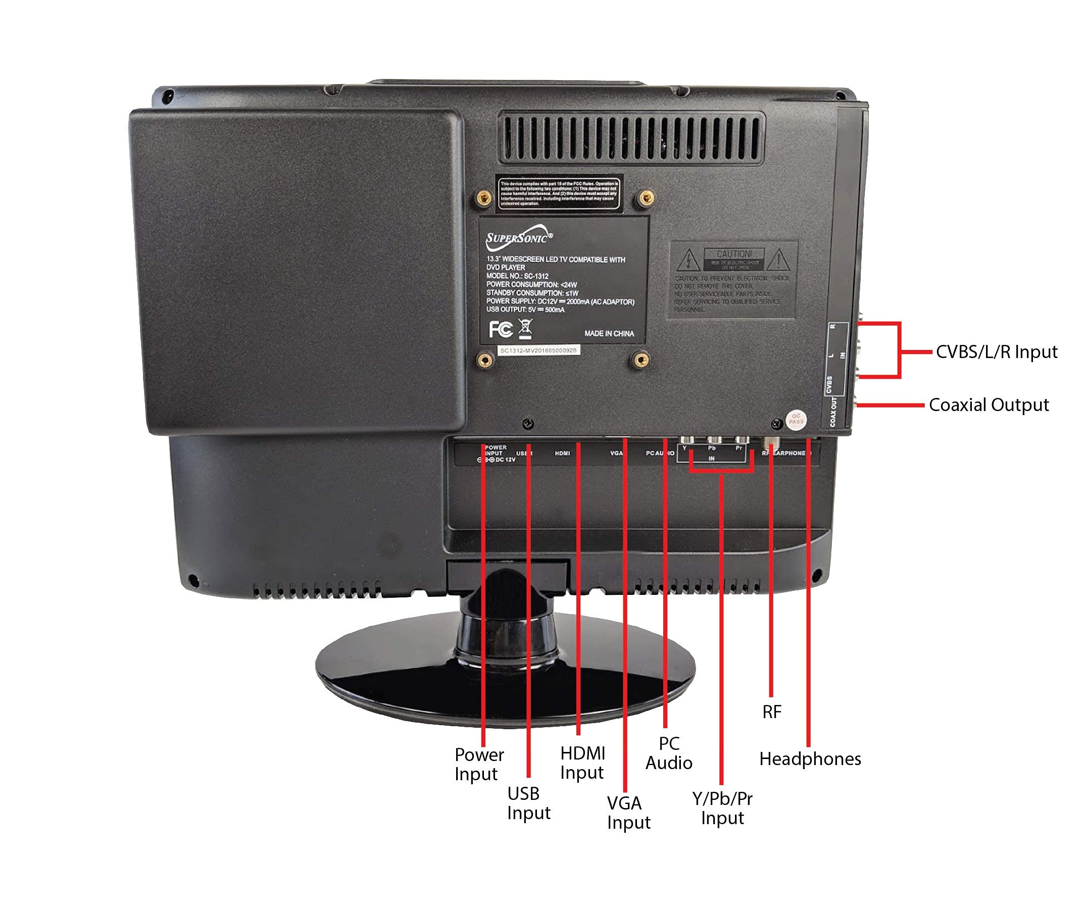 Supersonic Sc 1312 13.3    Widescreen Led Hdtv With Built In Dvd Player