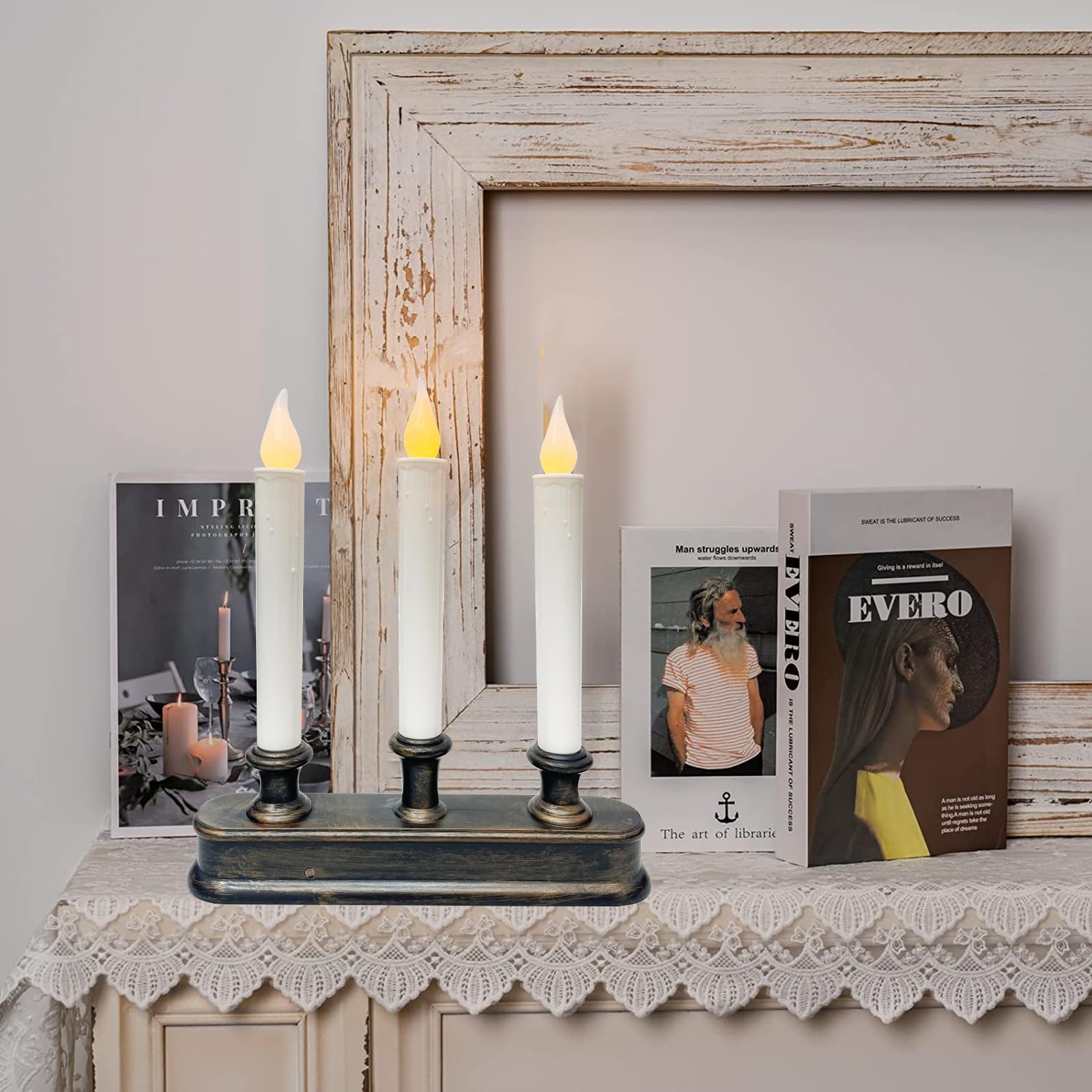 Bokoiuu Christmas Window Candle Lights, 3 Lights Battery Powered Window Candles,Window Candle Flameless Flicker Led Lights With