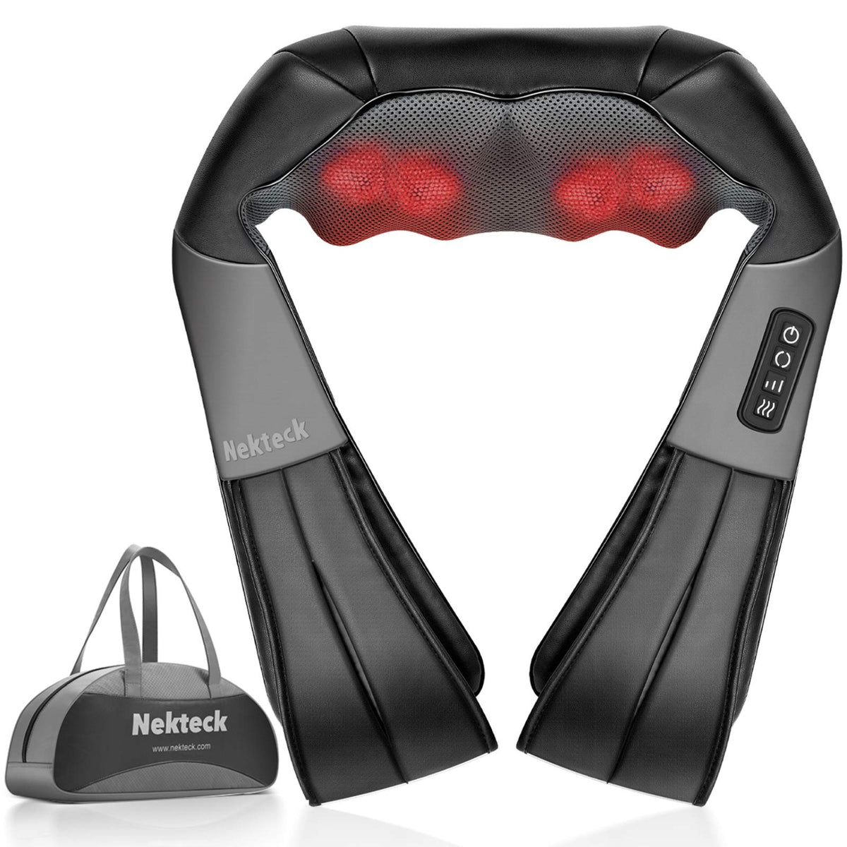 Nekteck Shiatsu Neck And Back Massager With Soothing Heat, Electric Deep Tissue 3D Kneading Massage Pillow For Shoulder, Leg, Bo