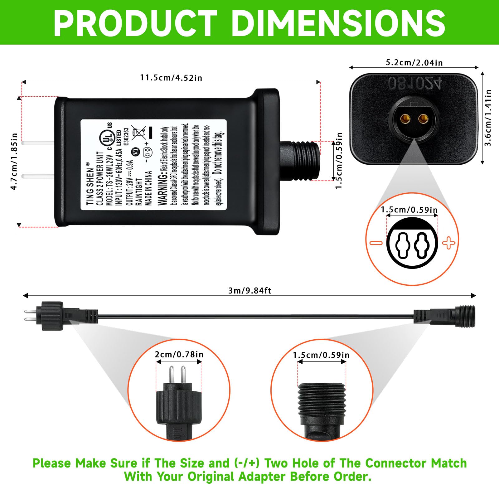 Nehbujin Led Transformer 29V 26W Led Power Supply Model Ts 26W29V Replacement Parts Ip44 Us Plug Adapter, Seasonal Use Led Drive