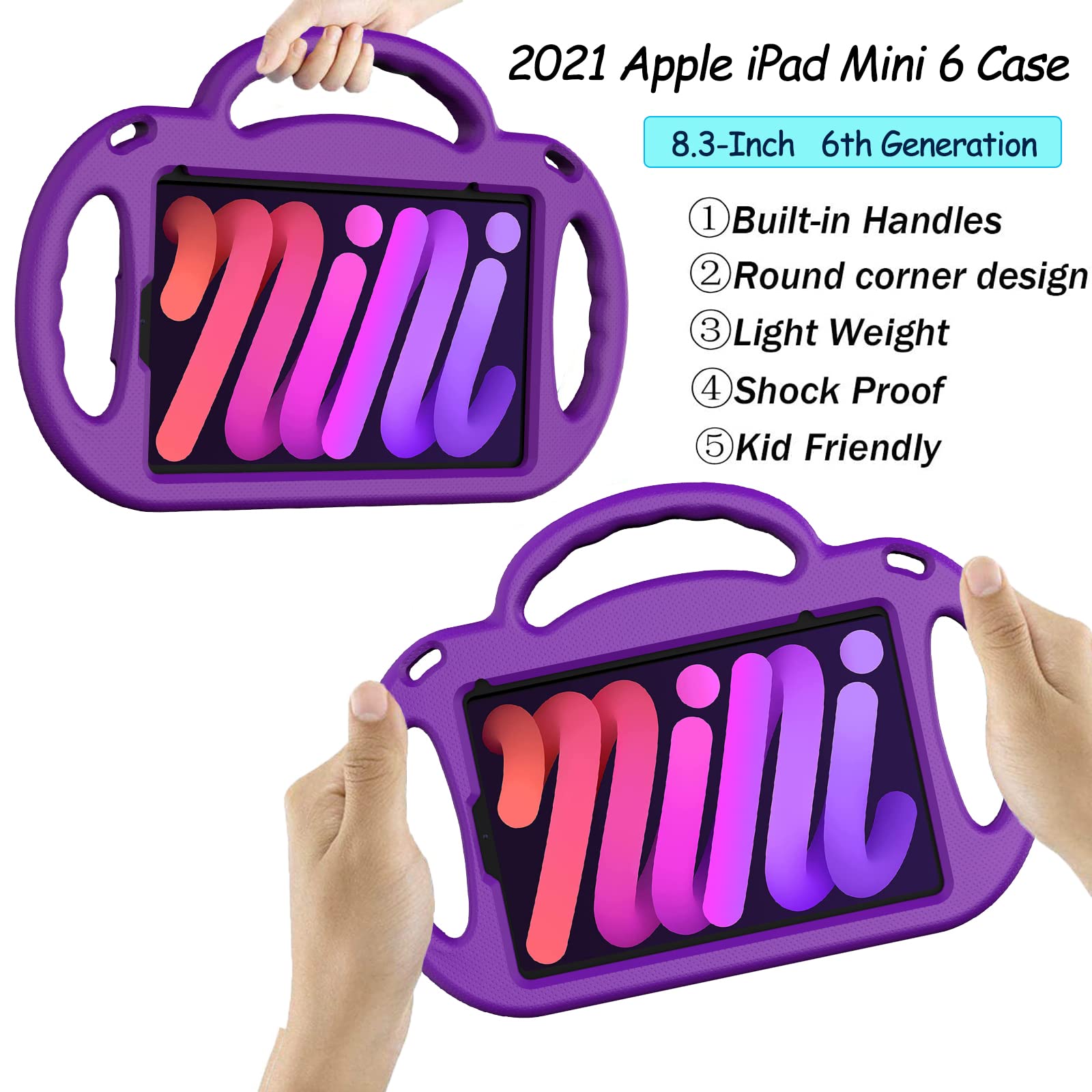 Ltrop Kids Case For 2024 Ipad Mini 7 & 2021 Ipad Mini 6, Shockproof Handle Stand Shoulder Strap Kids Bumper Case For Ipad Mini T