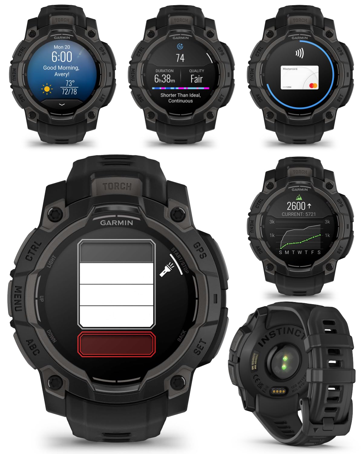 Wearable4U Garmin Instinct 3 45Mm, Amoled Display, Rugged Outdoor Gps Smartwatch, Metal Reinforced Bezel, Built In Flashlight, U