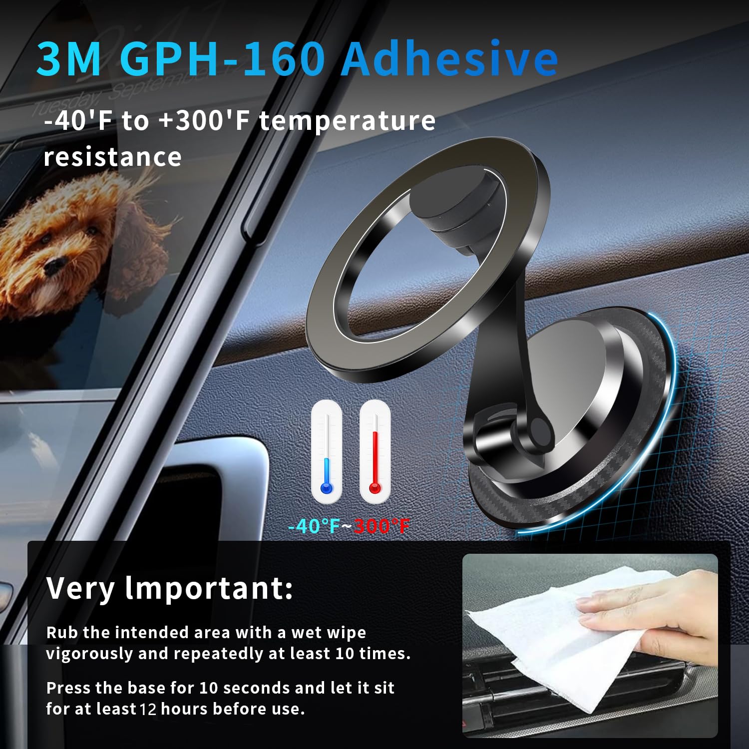 Yaokee Magnetic Car Phone Holder For Magsafe [N55 Strong Magnets], 360Rotation Dashboard Magnetic Phone Holder For Car, Folding