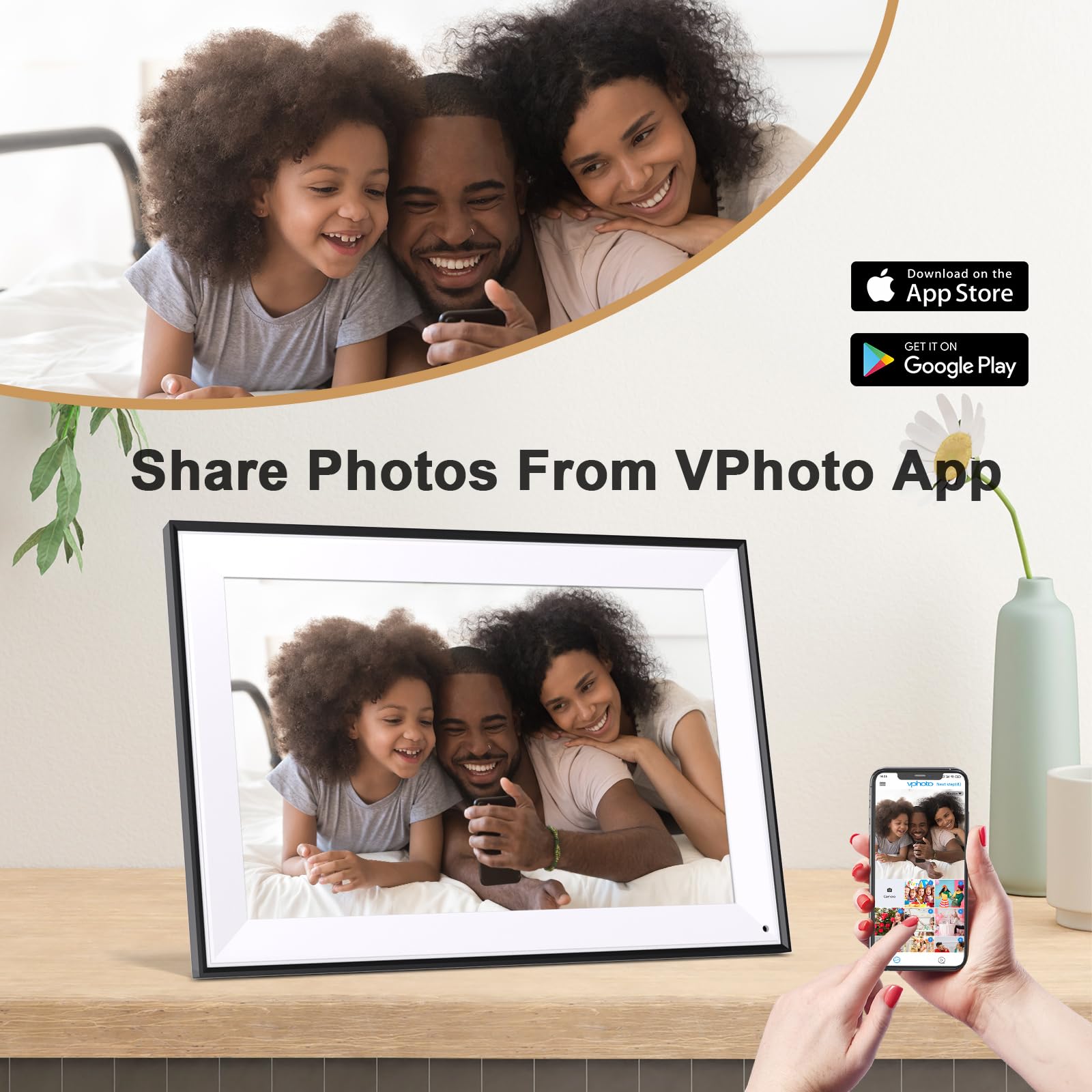 Digital Picture Frame 10.1 Inch Electronic Photo Album   16Gb Digital Frame, Ips Touch Screen, Light Sensor, Auto Rotate, Share