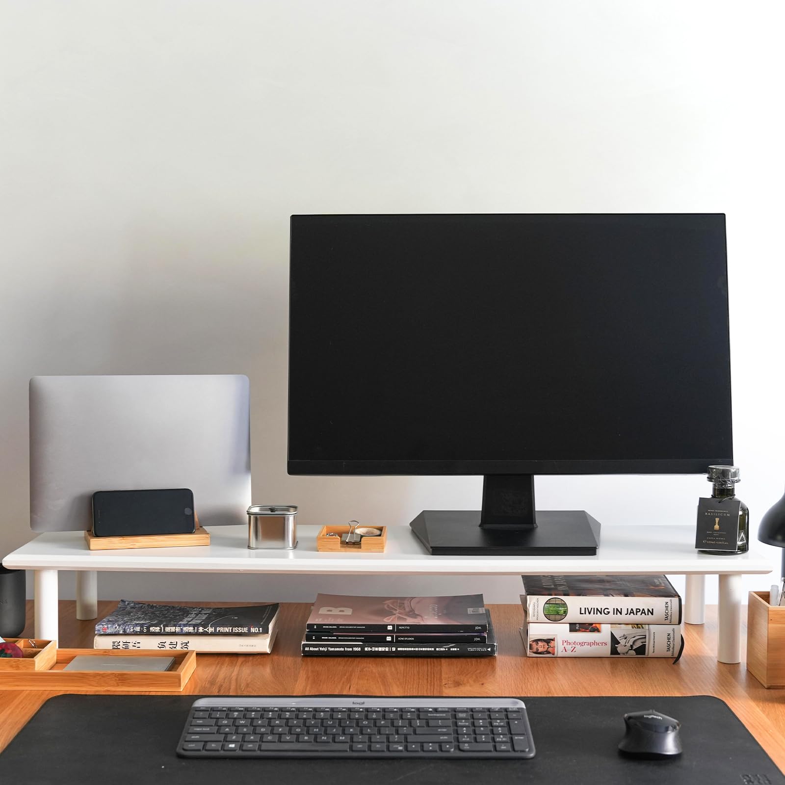 Rocdeer Bamboo Dual Monitor Stand Riser White With 2 Heights Available, Desk Monitor Riser For 2 Monitors, Supports For Pc Compu
