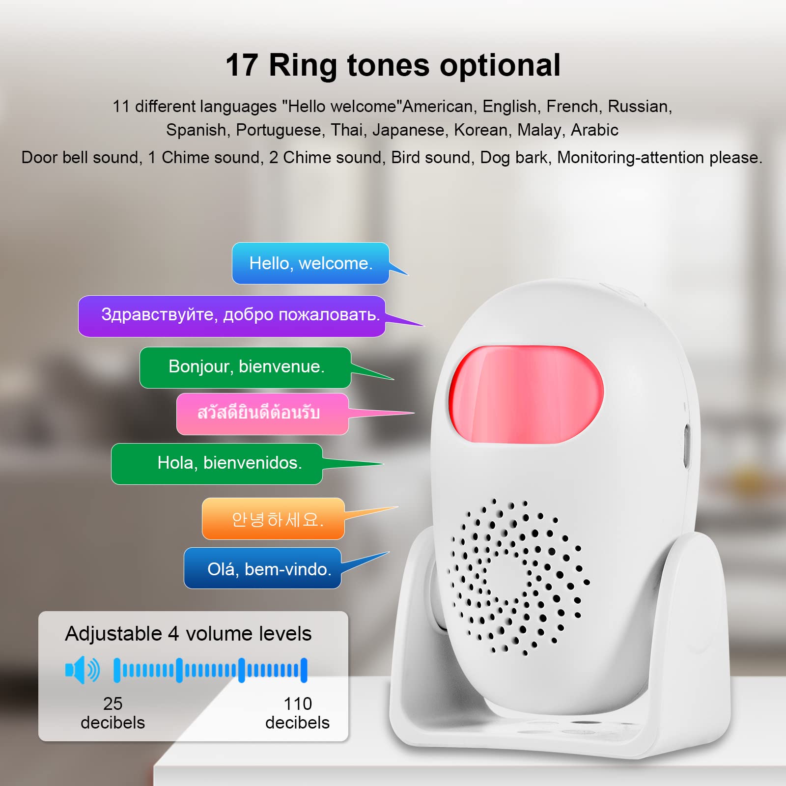 Towode Motion Detector Alarm Indoor Motion Sensor Alarm With Remote Control 110Db 4 Volume Levels Motion Detector Alert For Home