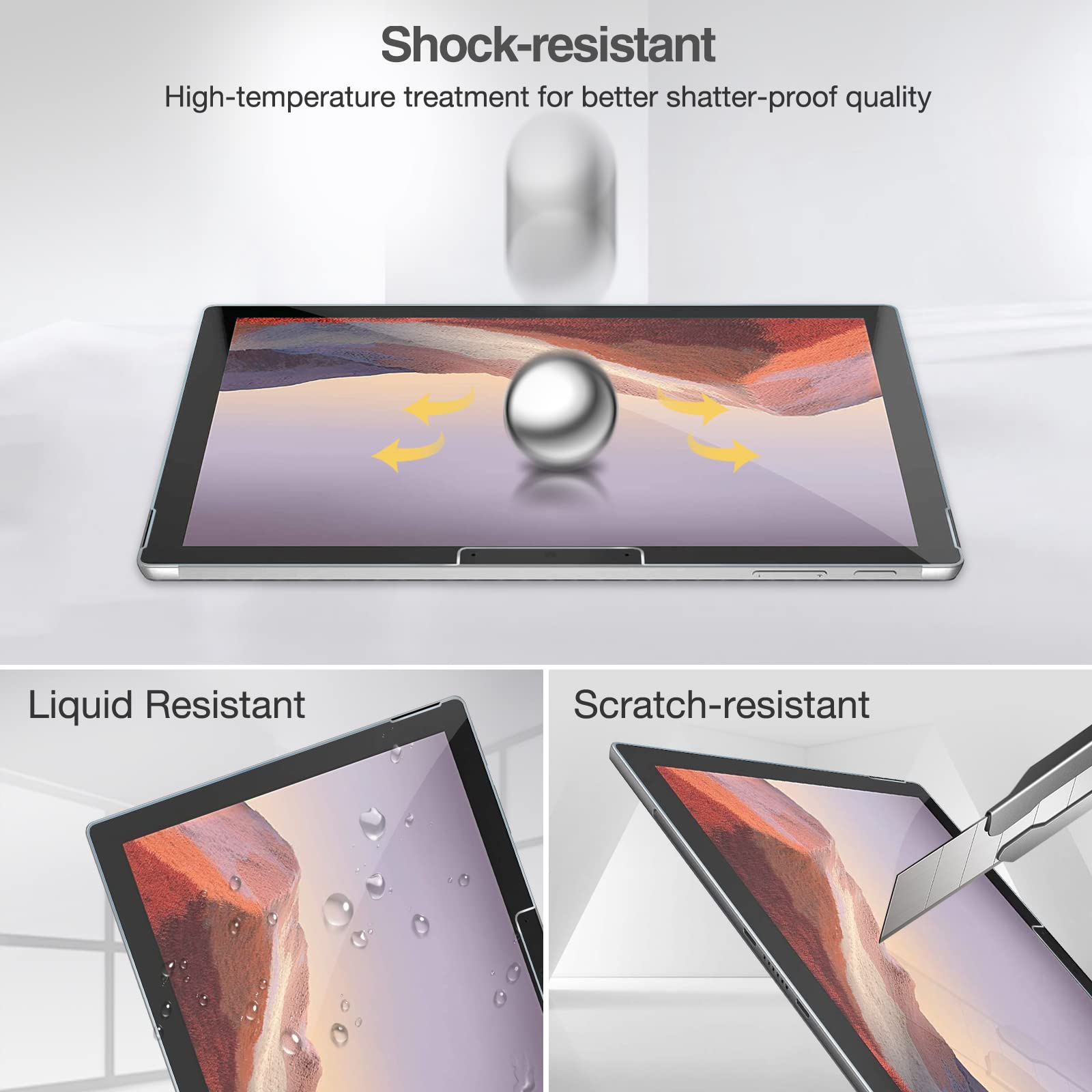 Procase 2 Pack Screen Protector For Surface Pro 7 Plus/Surface Pro 7 / Pro 6 / Pro 5 / Pro 4, Tempered Glass Screen Film Guard Screen Protector For 12.3 Inch Suface Pro 7 Plus Surface Pro 7 6 5 4