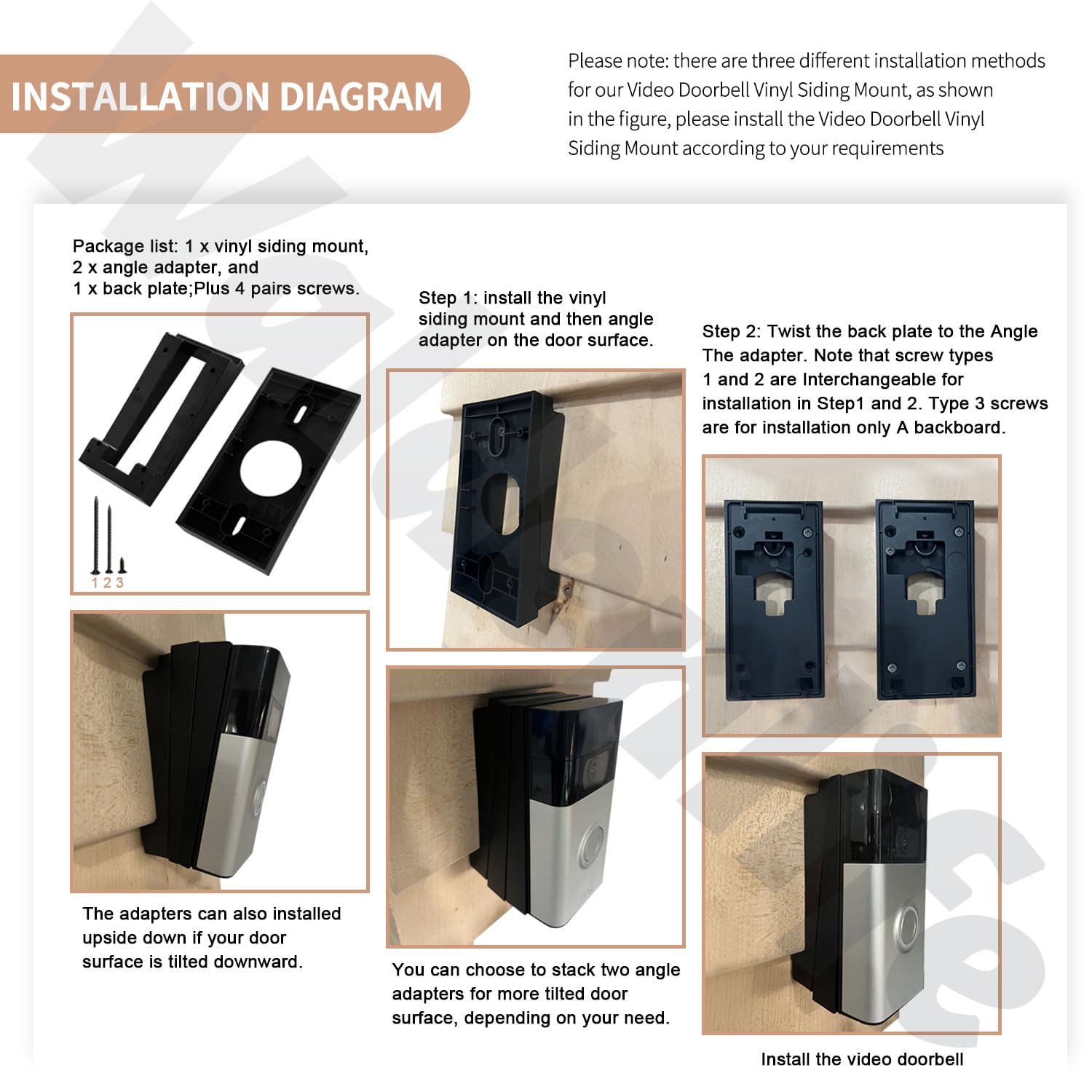Video Doorbell Vinyl Siding Mount/Vinyl Siding Angle Adjustment Mount Compatible With Ring Video Doorbell For Ring 2 Ring 3 Ring