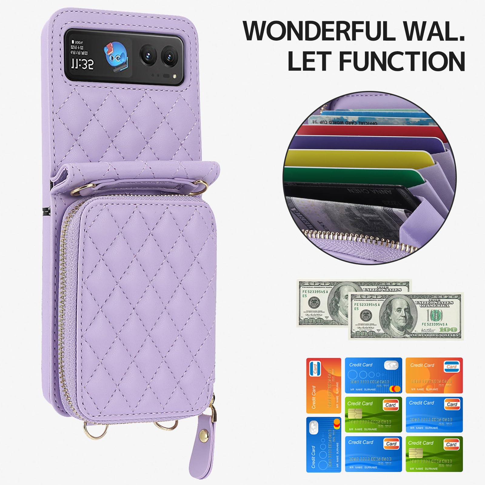 Ninki Compatible With Moto Razr 2023 Ultra Wallet Case, Anti-Fall Card Holder Shockproof Leather Phone Cover Moto Razr 40 Ultra