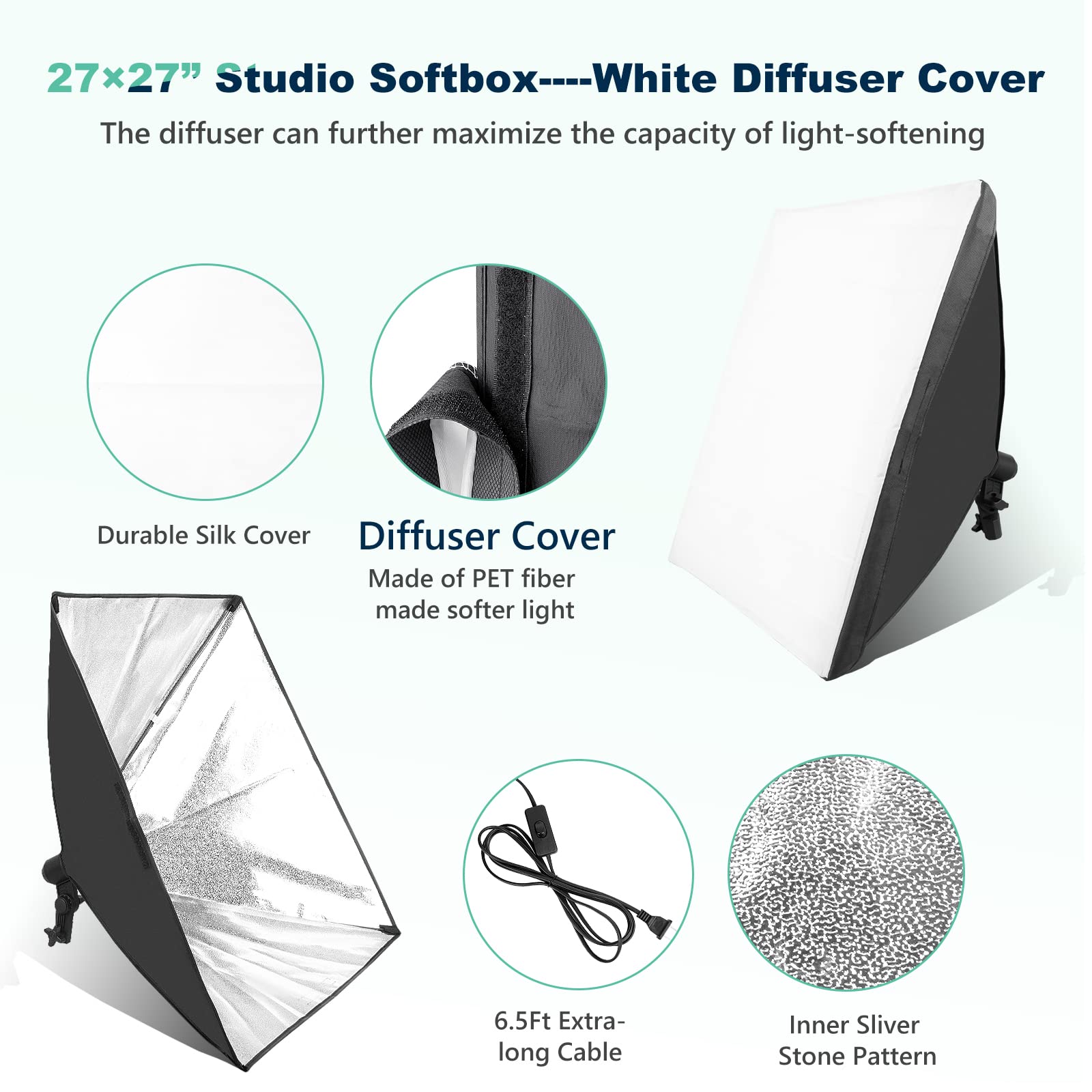 Torjim Softbox Photography Lighting Kit, 2Pcs 27' X 27' Professional Soft Box | 3000K 7500K 85W Led Bulbs With Remote, Photography Continuous Lighting Kit For Studio Lights, Portrait, Video Recording