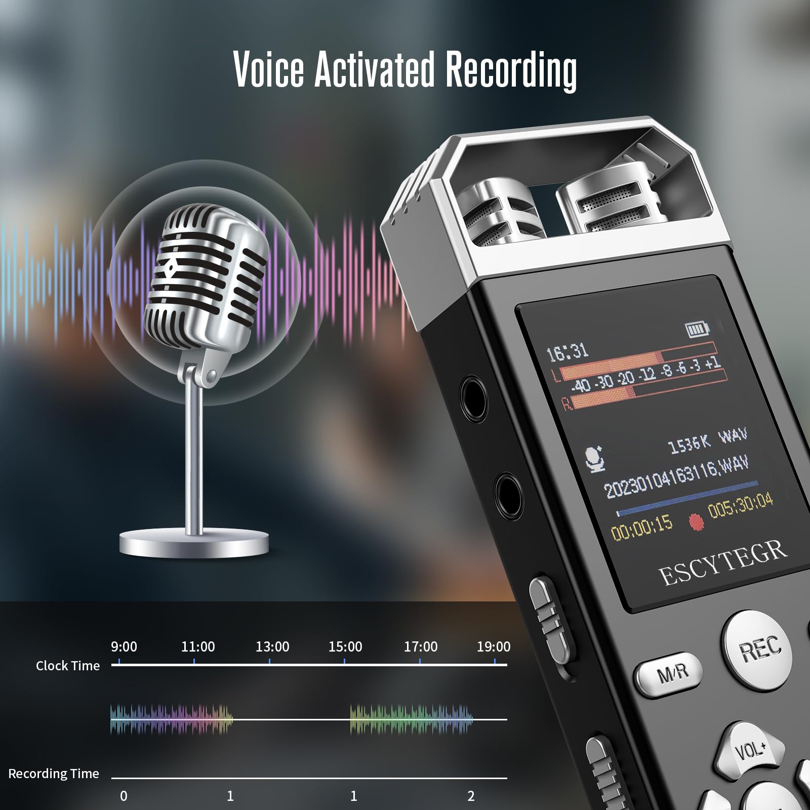 Escytegr 144Gb Digital Voice Activated Recorder 1536Kbps Audio Voice Recorder With Playback Recording Device Dictaphone Sound Ta