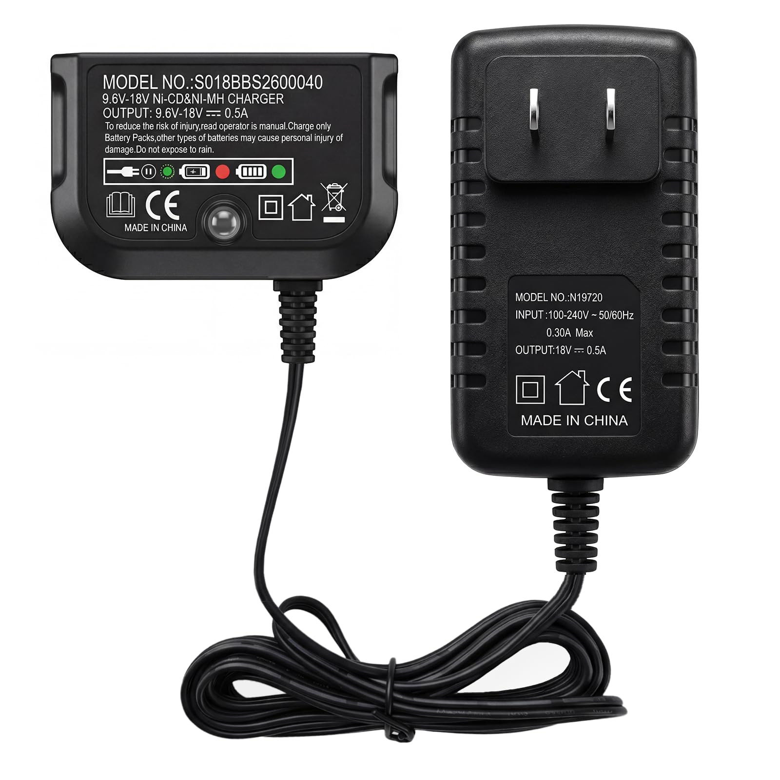 TRAVAPOWS Replacement for Black & Decker 9.6V-18V Battery Charger 90556254-01, Compatible with Black and Decker 9.6V 12V 14.4V 1