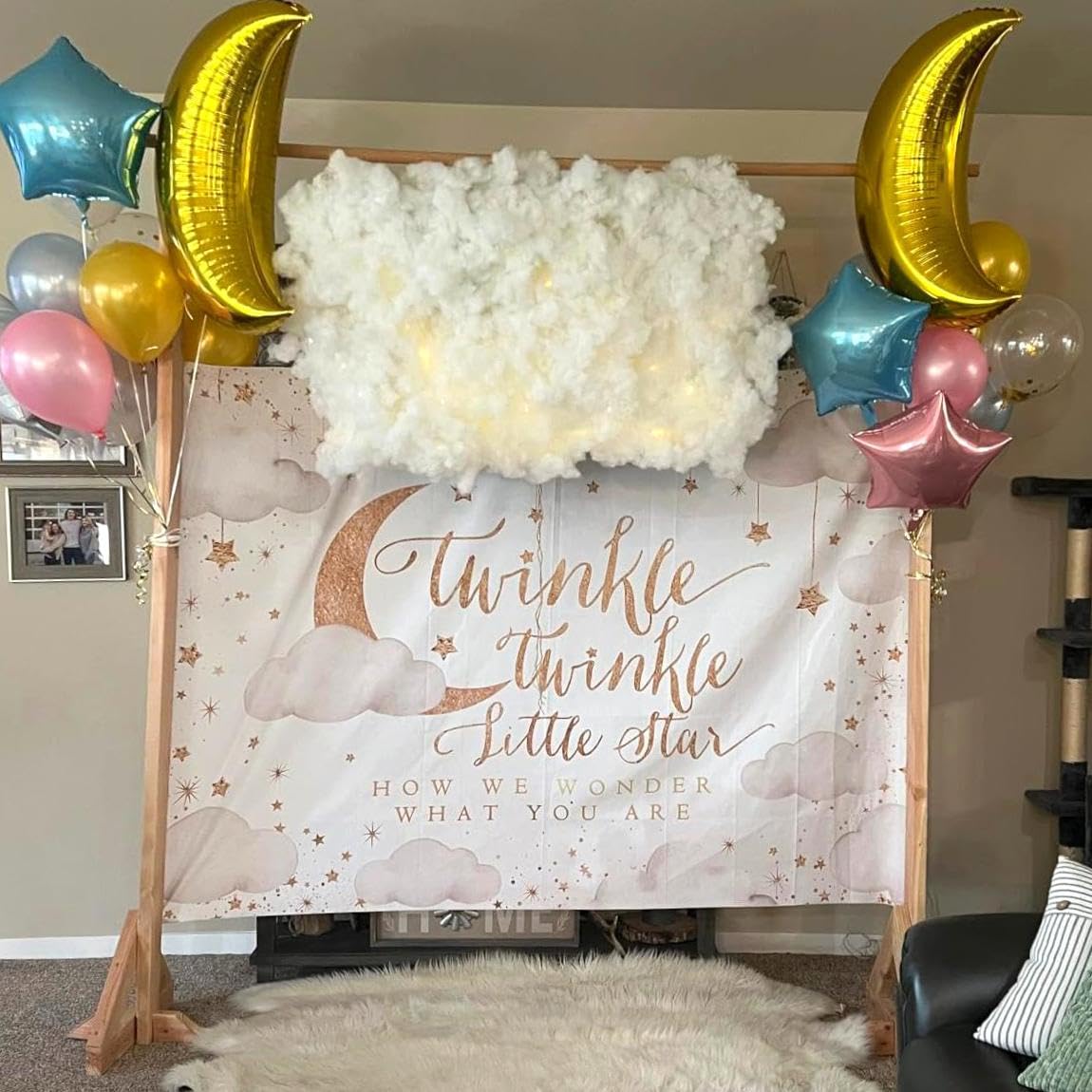 Mocsicka Twinkle Twinkle Little Star Backdrop Beige Gender Reveal Boy Or Girl Party Background Decorations Cloud Moon Baby Showe