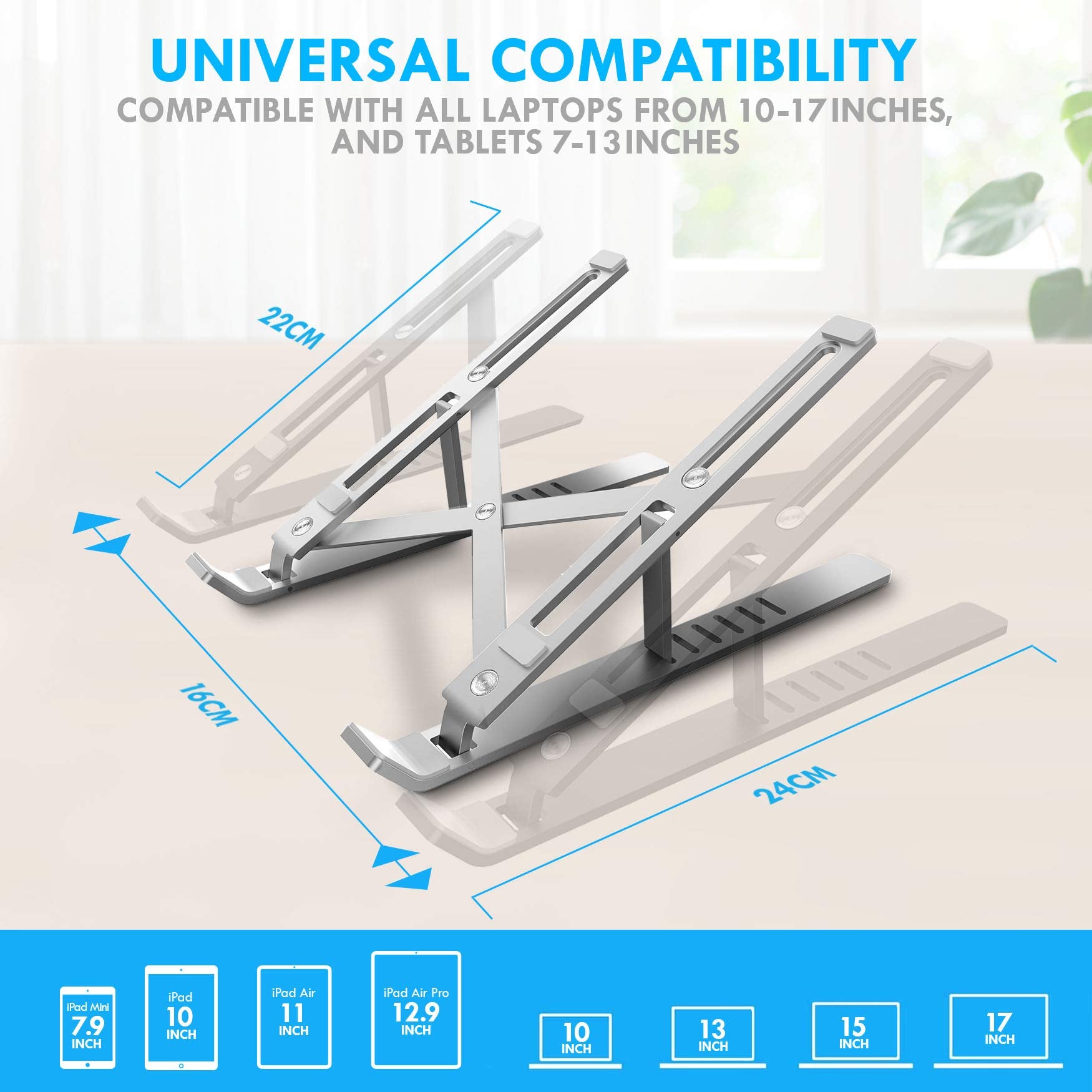 Aduro U Rise Steel Ergonomic Laptop Stand Adjustable Height Aluminum Monitor Stand Riser Compatible with 10 15.6' Laptop Silver