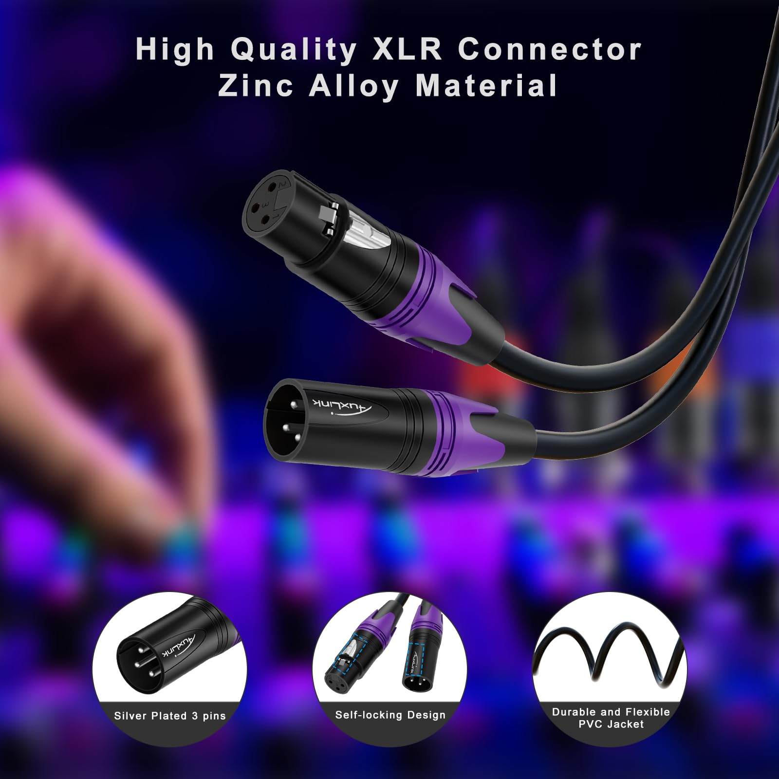 Auxlink Xlr Cables, Banlaced Xlr Cable Male To Female 30Ft 2Pack Mic Cable Gold Plated 3 Pins, Xlr Speaker Cables Compatible Wit