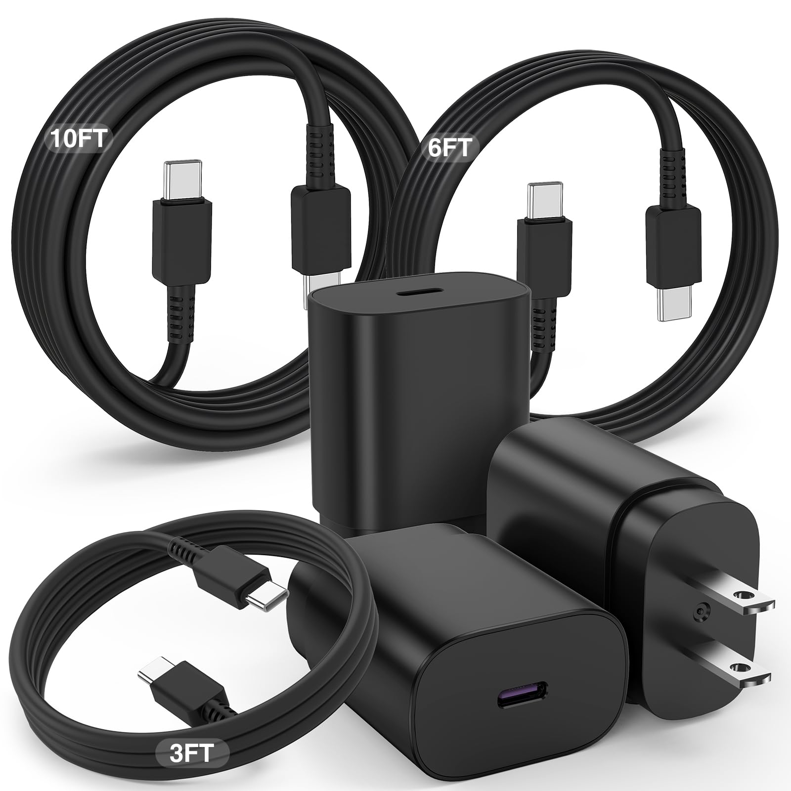 For Samsung Galaxy Super Fast Charging Cord Type C Charger, 25W Android Phone Charger Block & 3+6+10Ft Usbc To Usb C Cable For G