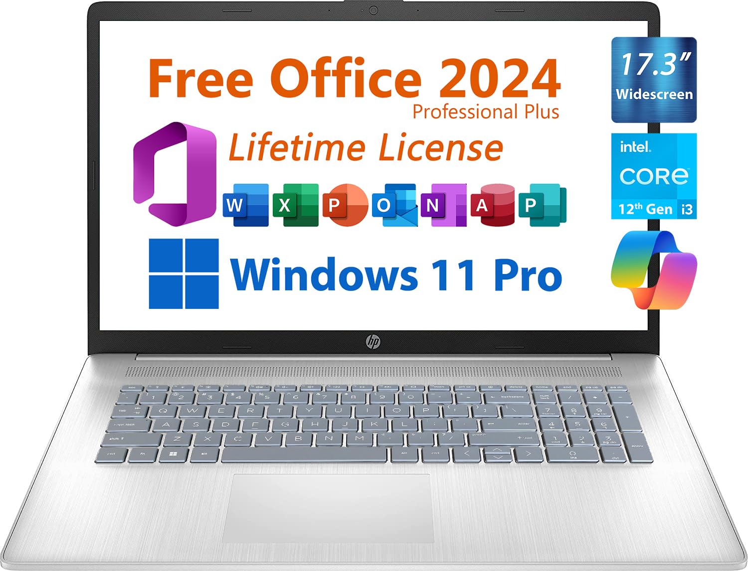 Hp 17.3'' Business Laptop, Free Microsoft Office 2024, Copilot Ai Chat, Non-Touch Widescreen Fhd Display, Intel 6-Core I3-1215U 