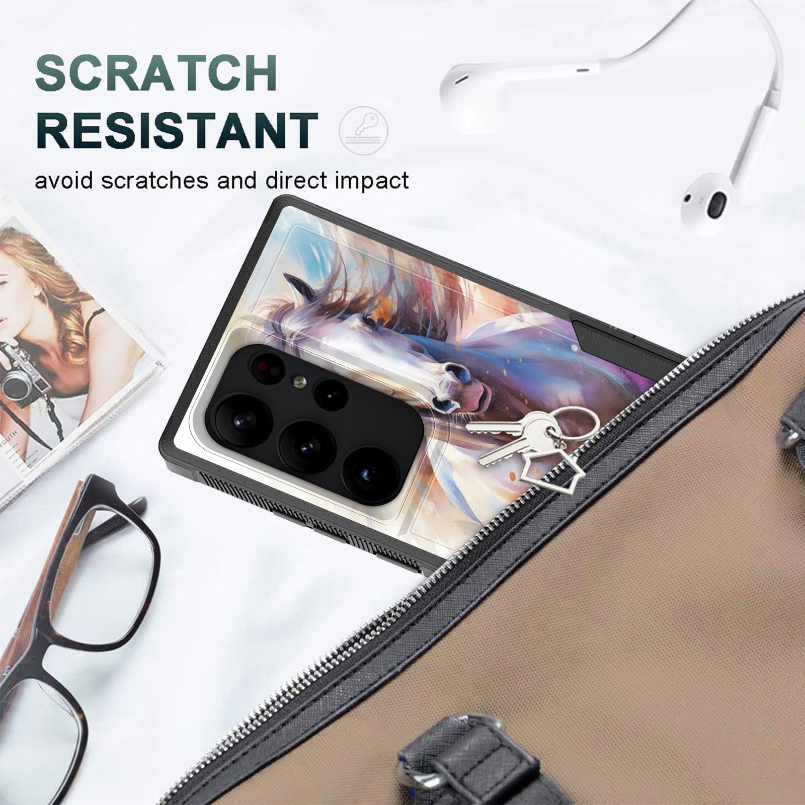 Cicplkse For Galaxy S24 Ultra Case,Dual Layer Heavy Duty Hybrid Shockproof Hard Pc Soft Silicone Tpu Bumper Protective Cover Cas