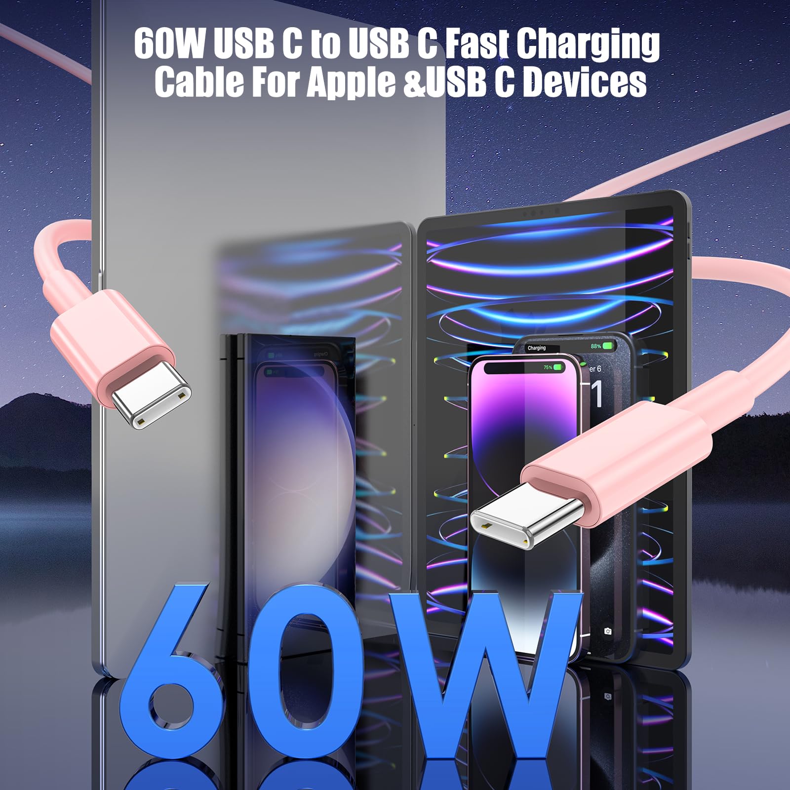 Lofpye 3 Pack Pink [3.3Ft+6.6Ft+10Ft] 60W Usb C To Usb C Cable, Type C To Type C Cable,Fast Charging Cable For Iphone 15/15Plus/
