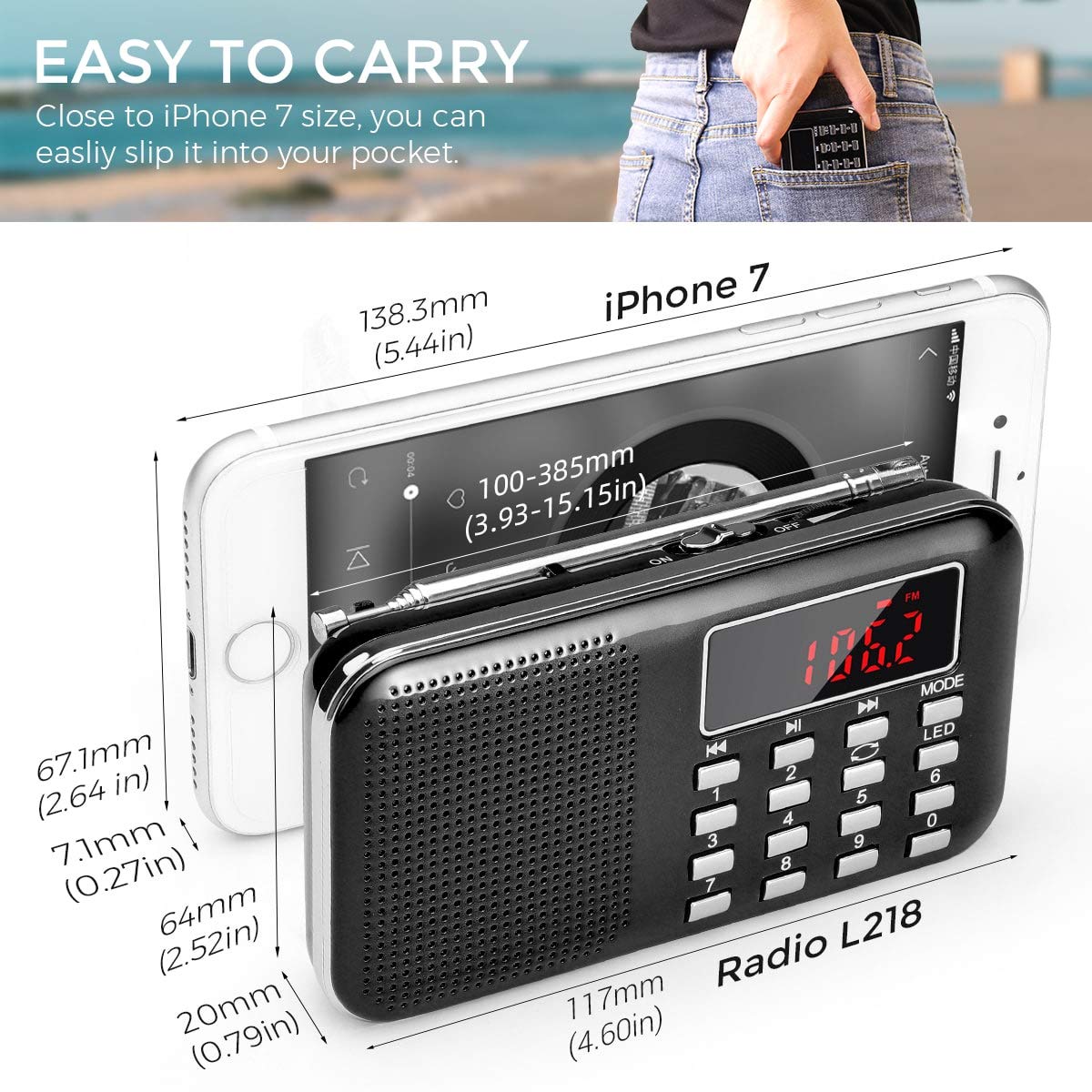 Mini Portable Radio Am Fm Pocket Radio With Mp3, Led Flashlight, Digital Radio Speaker Support Micro Sd/Tf Card/Usb, Auto Scan S