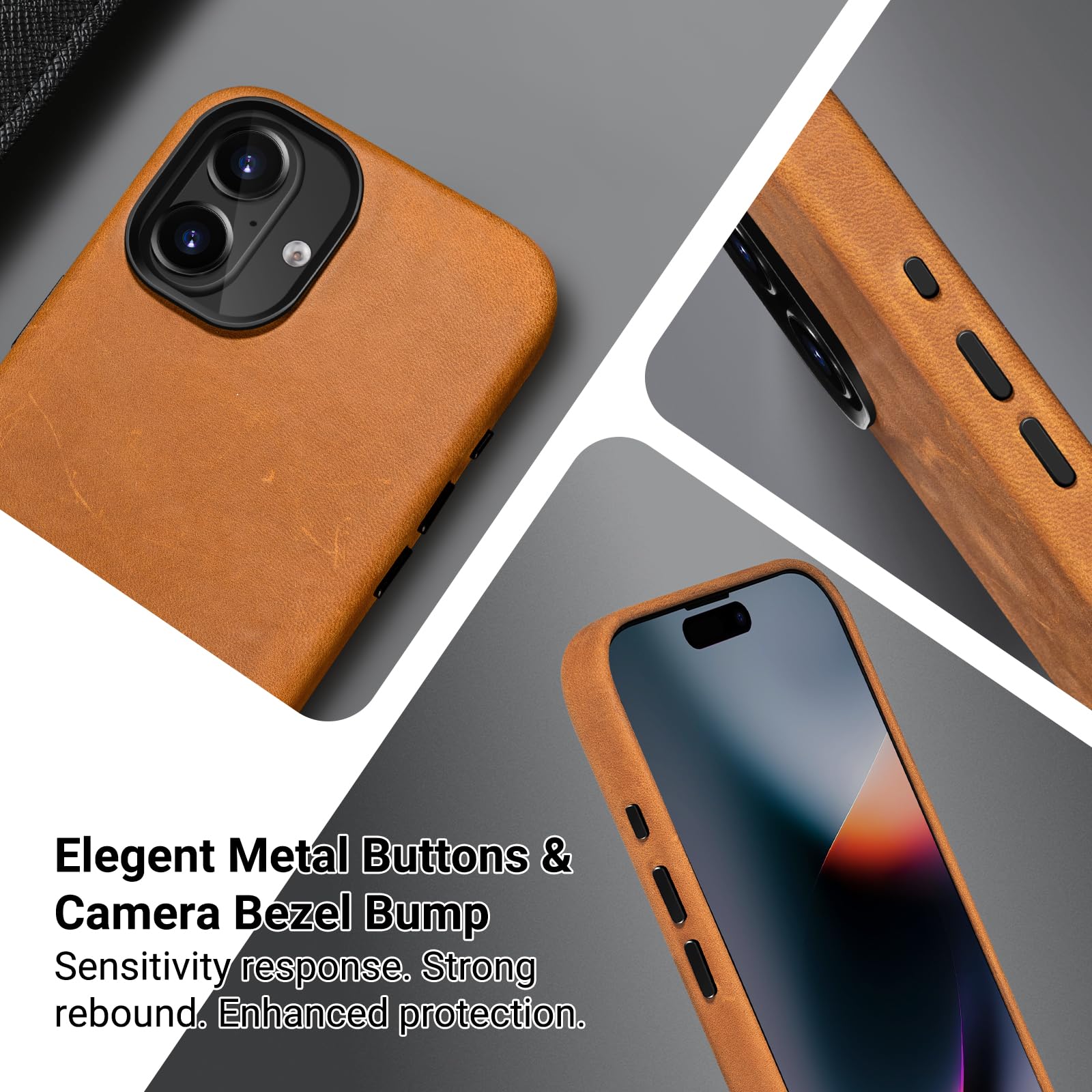 Belemay Compatible With Iphone 16 Plus Leather Case, Compatible With Magsafe, Premium Crazy Horse Leather [Vintage Aesthetic] Co