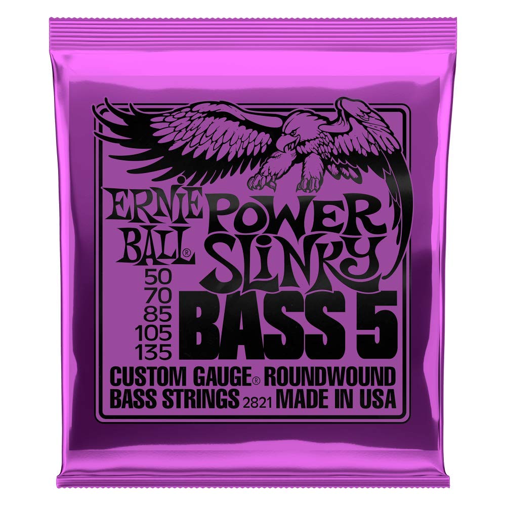 Ernie Ball 5 String Power Slinky Nickel Wound Bass Guitar Strings, 50 135 Gauge (P02821)