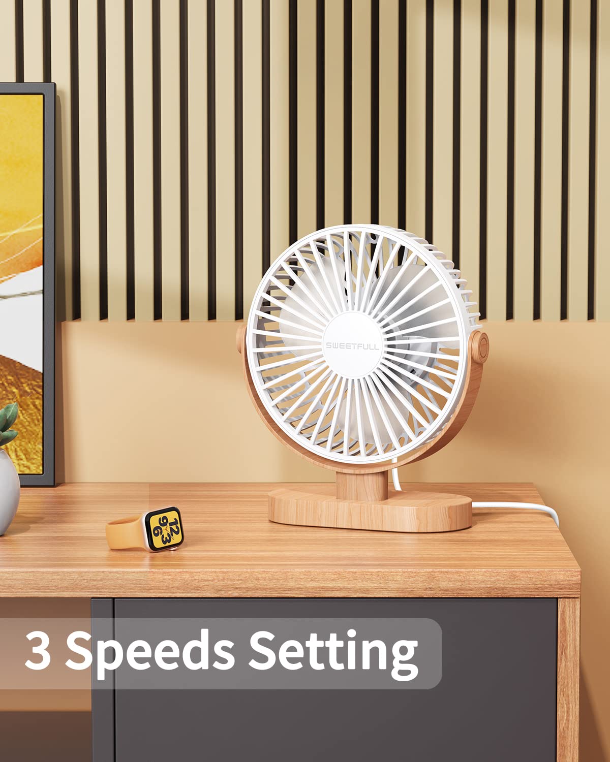 Sweetfull Small Usb Desk Fan 6.5 Inch, 3 Speeds Portable Personal Desktop Table Fan, Dual 360 Adjustment Mini Fan, Quiet Operati