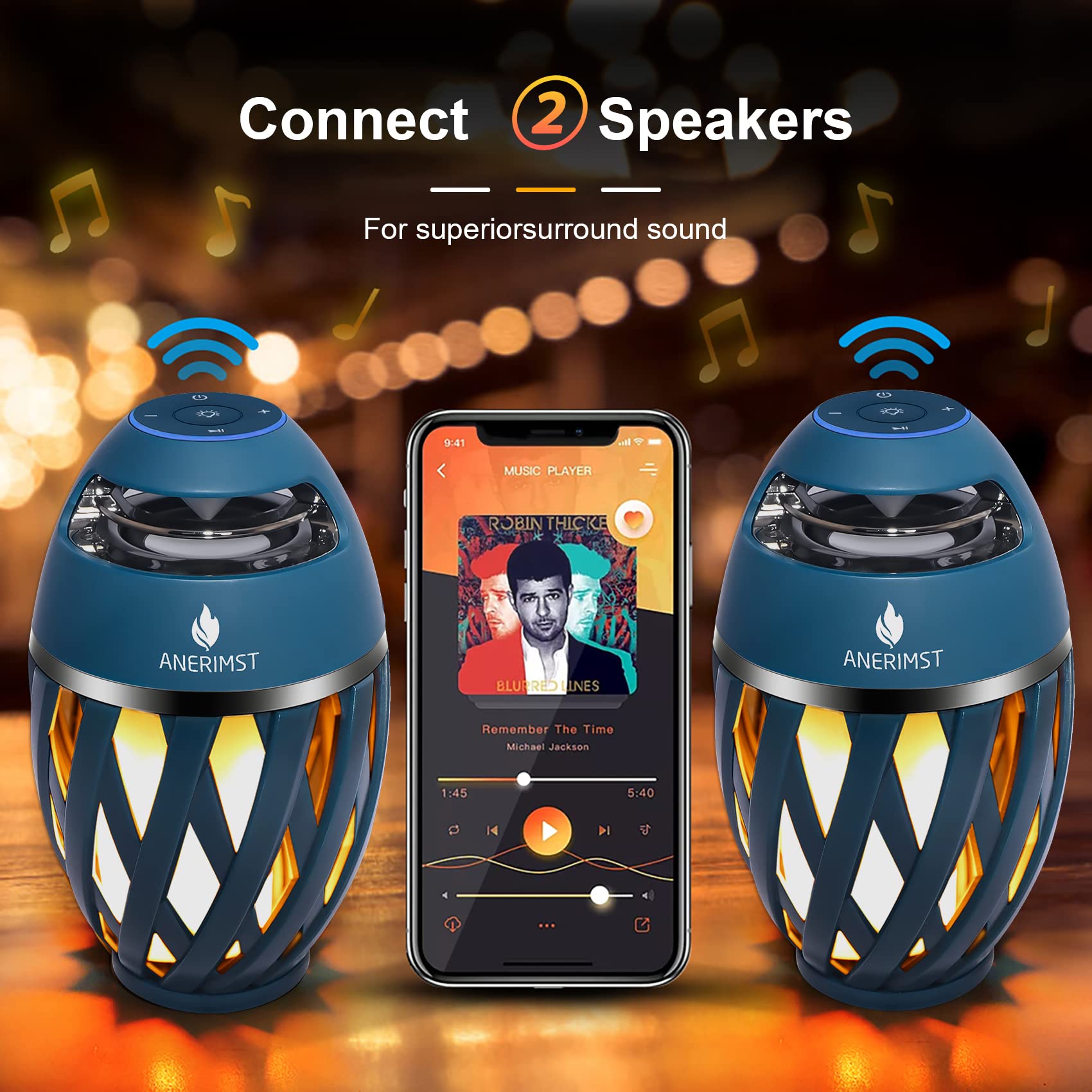 Anerimst Unique Gifts For Men, Outdoor Bluetooth Speaker Waterproof Wireless With Torch Led Light, Birthday Gift For Boyfriend Him Dad, Cool For Garden, Patio, Outside (Blue)