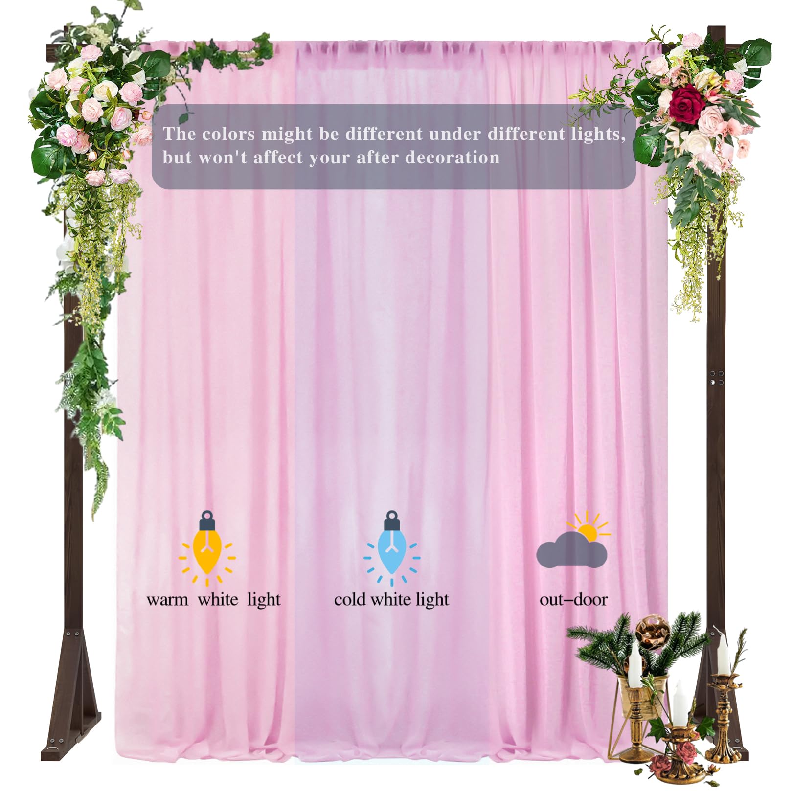 Duobao Pink Chiffon Backdrop Curtain 2 Panels 29X120 Inch Wedding Chiffon Backdrop Drapes Beach Curtains For Living Room Voile W
