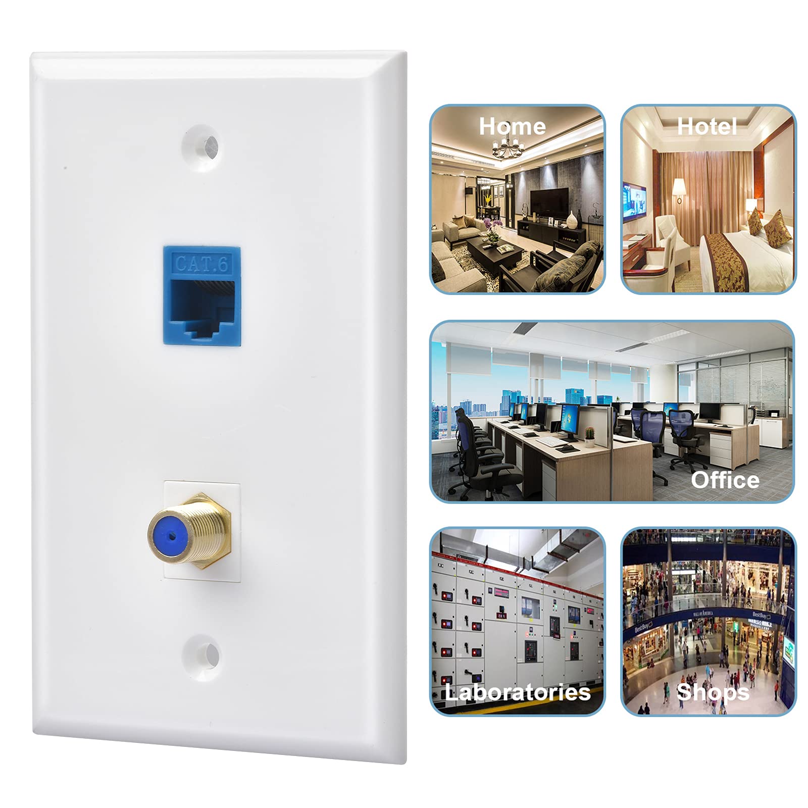 Huahenght 2 Packs Ethernet Coax Wall Plate Outlet With 1 Cat6 Keystone Port And 1 Gold Plated Cable Tv Coax F Type Port Rj45 Fem
