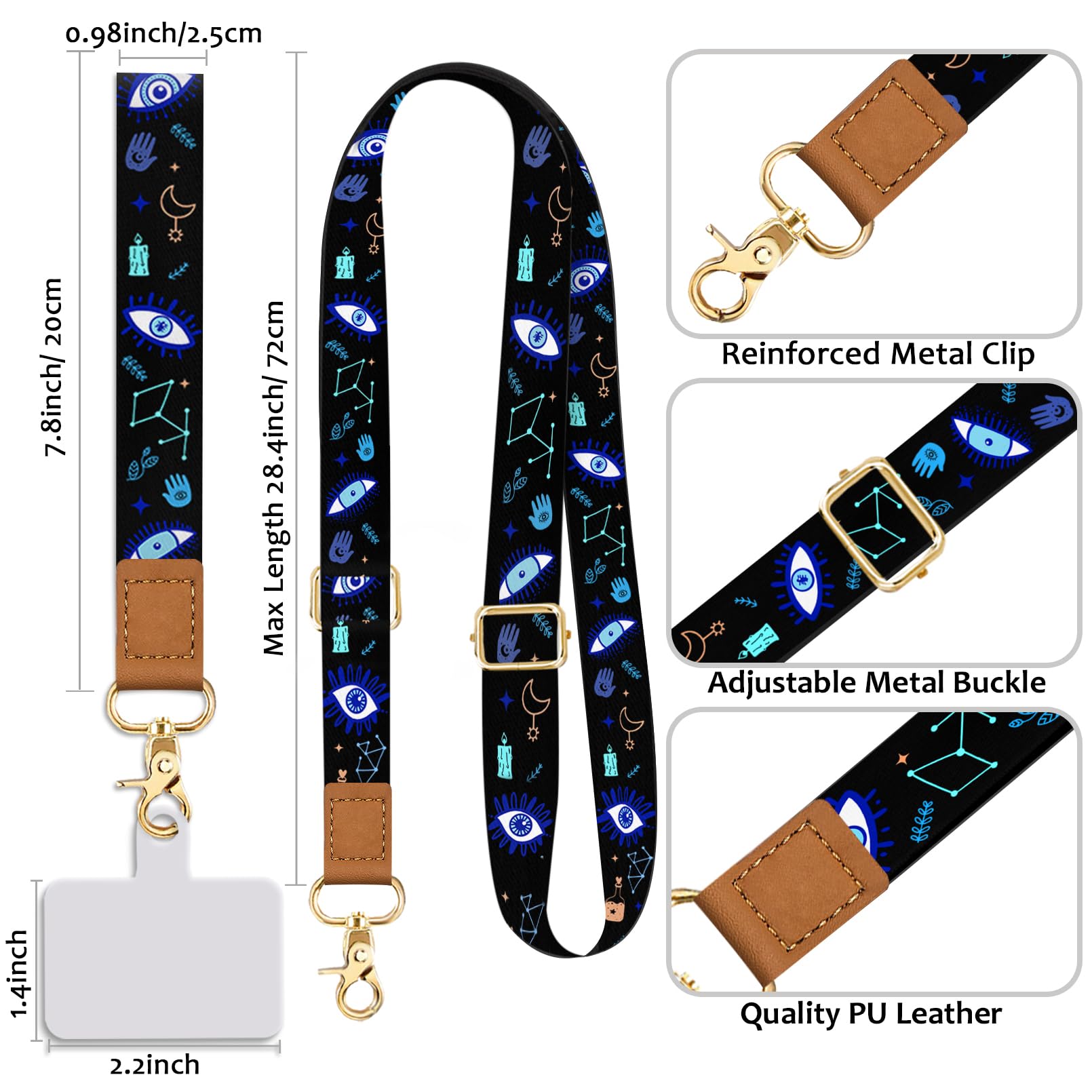 Yonlevres Phone Lanyard Crossbody Wrist Strap, Evil Eyes Cell Phone Lanyards For Around The Neck Wristlet Adjustable Phone Strap