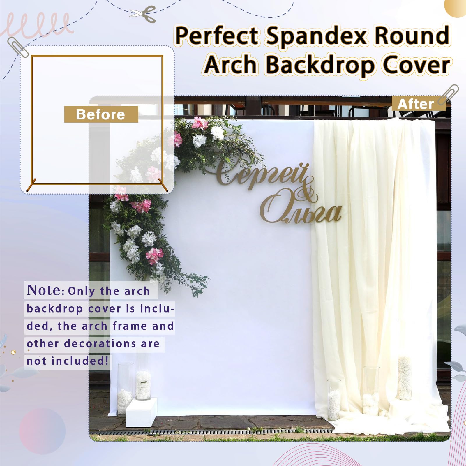 Aerwo Wedding Arch Cover 6.6X6.6Ft, Square Backdrop Cover Spandex Fitted Arch Covers, Stretchy Backdrop Stand Cover  Backdrop Pa
