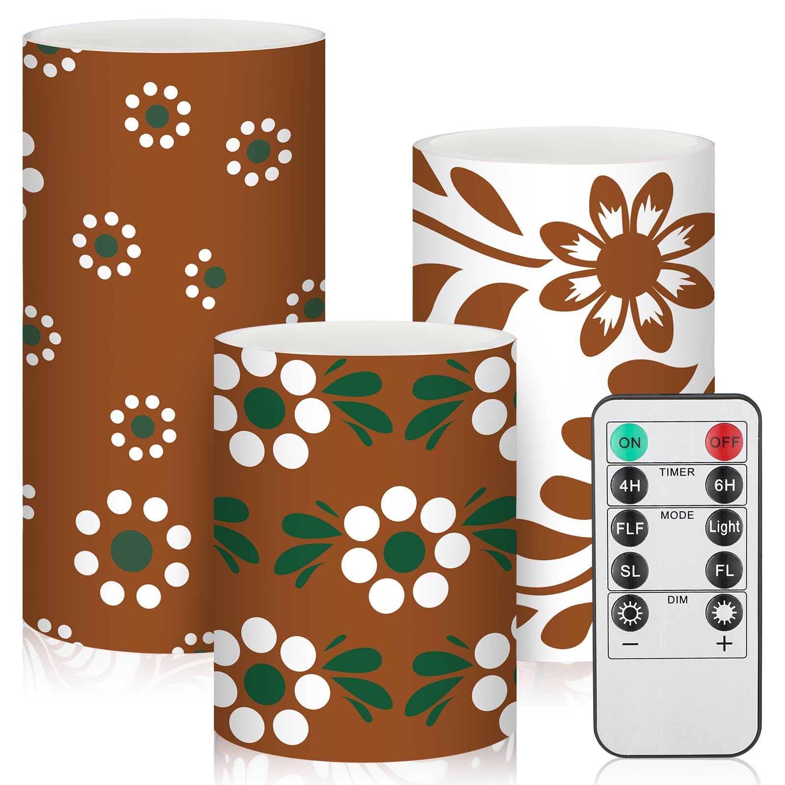 Baquler 3 Pcs Cielito Lindo Mexican Barro Flameless Candles with Remote Timer Battery Operated LED Flickering Pillar Platos De B