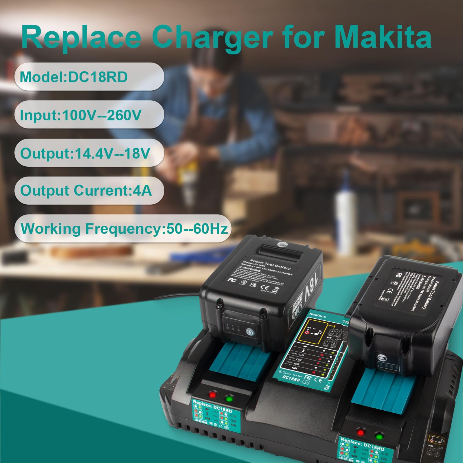 Pengjbatter Dc18Rd 14.4V 18V Rapid Dual Ports Charger For Makita 18V Battery, Compatible With Makita 14.4V 18V Battery Bl1850B B