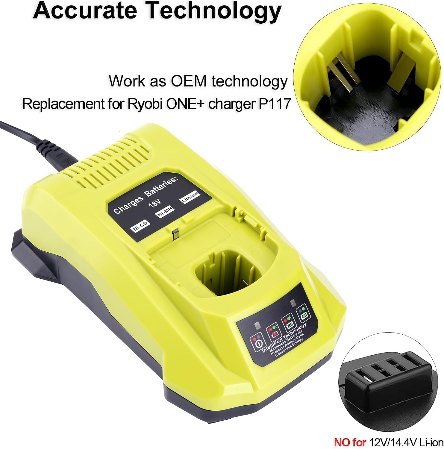 18 Volt P117 Rapid Charger Replace For Ryobi 12V 18V Battery One+ Lithium Ion/Nicad/Nimh Battery P102 P108 P189 P197 P103 P105 P