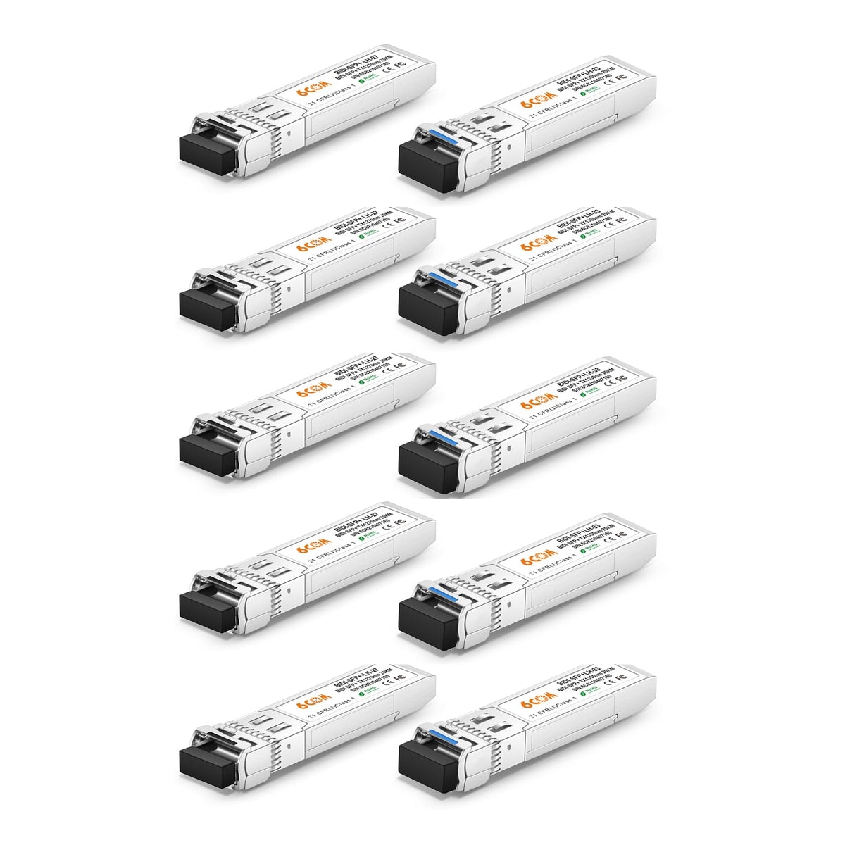 6Comgiga 5 Pair Of 10G Sfp+ Bidi Transceiver, 10Gbase Bidi 1270Nm/1330Nm Smf, Up To 20Km, Compatible With Cisco, Ubiquiti, D Lin