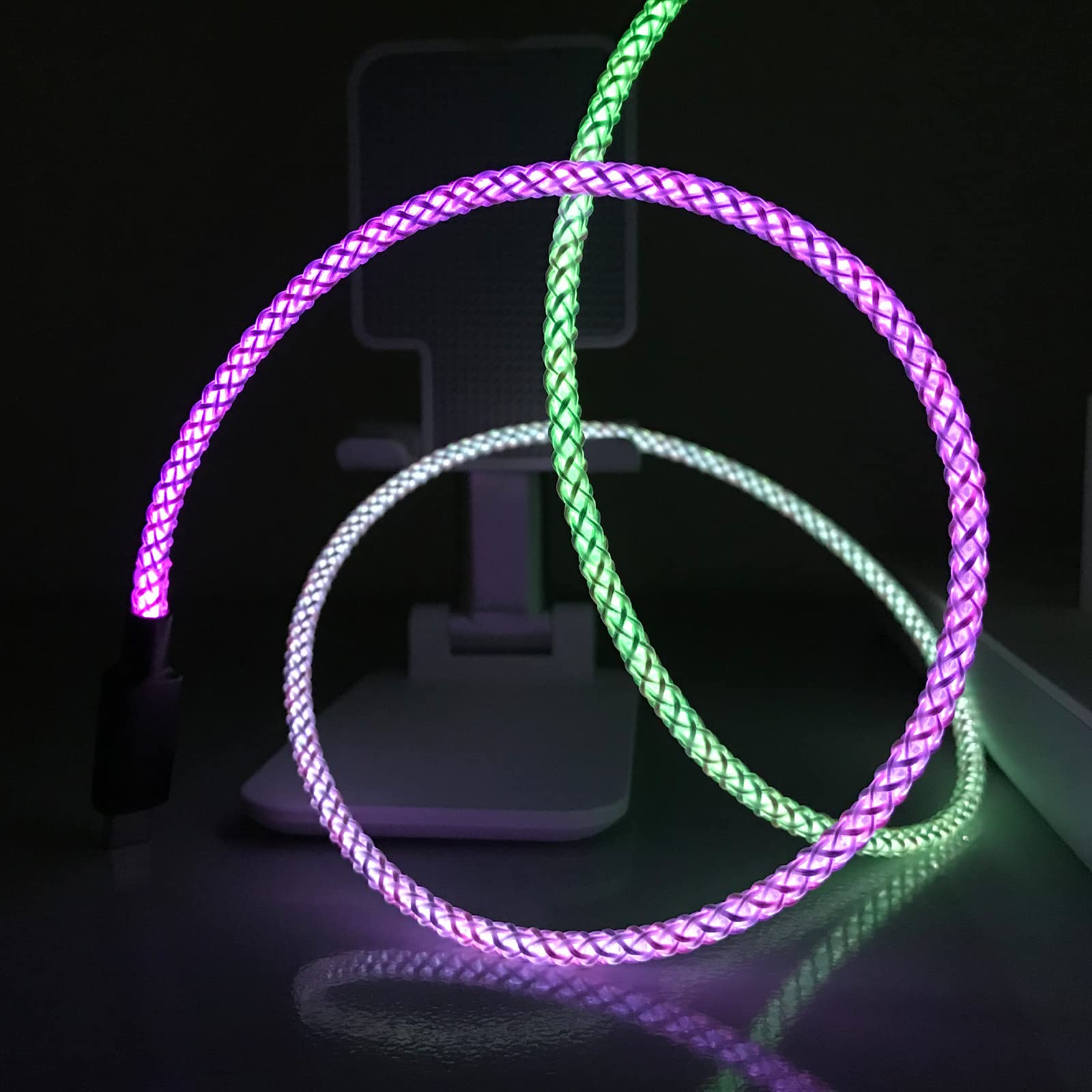 Ulikto 3.3Ft Type C Cable Led Light Up Charging Cable 7 Colors Rgb Gradual Changing Shining 66W 5A Qc3.0 Fast Charger Cord For G