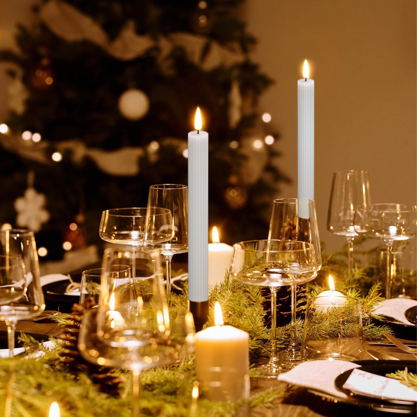 Dromance White Flameless Flickering Taper Candles Battery Operated With Remote And Timer 6 Packs 3D Wick Vertical Stripe Real Wa