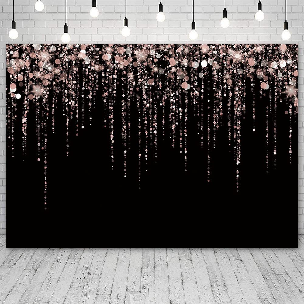 Sendy 7x5ft Rose Gold and Black Party Photo Backdrop for Girls Rose Gold Spots Bridal Shower Photography Background Glitter Diam