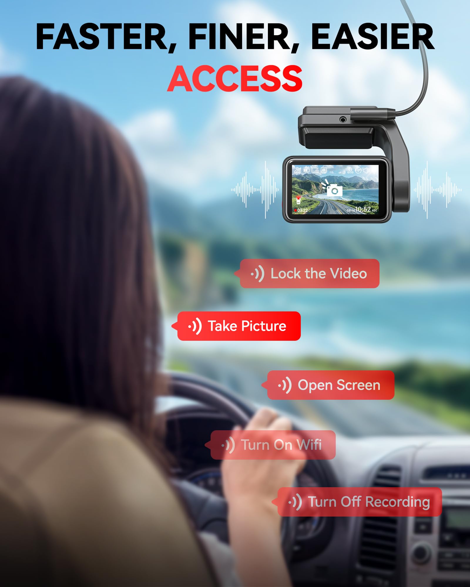 Redtiger F4 4K Dash Cam Front, 2.2 Inch Mini Car Camera, 2160P Uhd Touch Screen, Voice Control, Included 32Gb Card, Night Vision