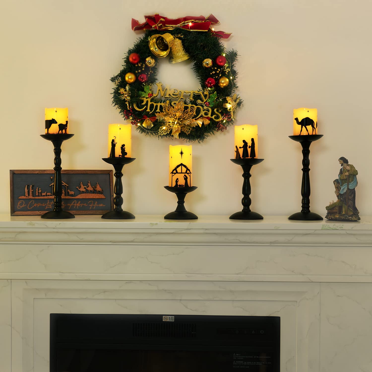 Homemory Flameless Christmas Nativity Scene Candles, Battery Operated Led Pillar Religion Candles, Nativity Sets Indoor Outdoor