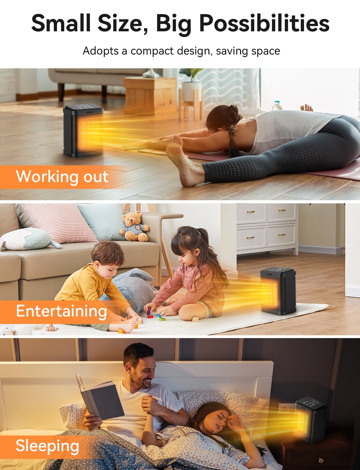 Space Heater, 1500W Ptc Ceramic Space Heater With 4 Modes, 24H Timer, Thermostat, Safety Quiet Heating, Multiple Protection, Por