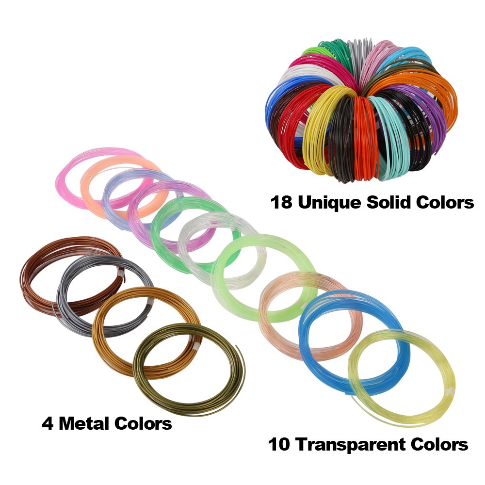 Mika3D 32 Colors 3D Pen Pla Filament Refills, Each Color 10 Feet, Total 320 Feet, Pack With 4 Finger Caps