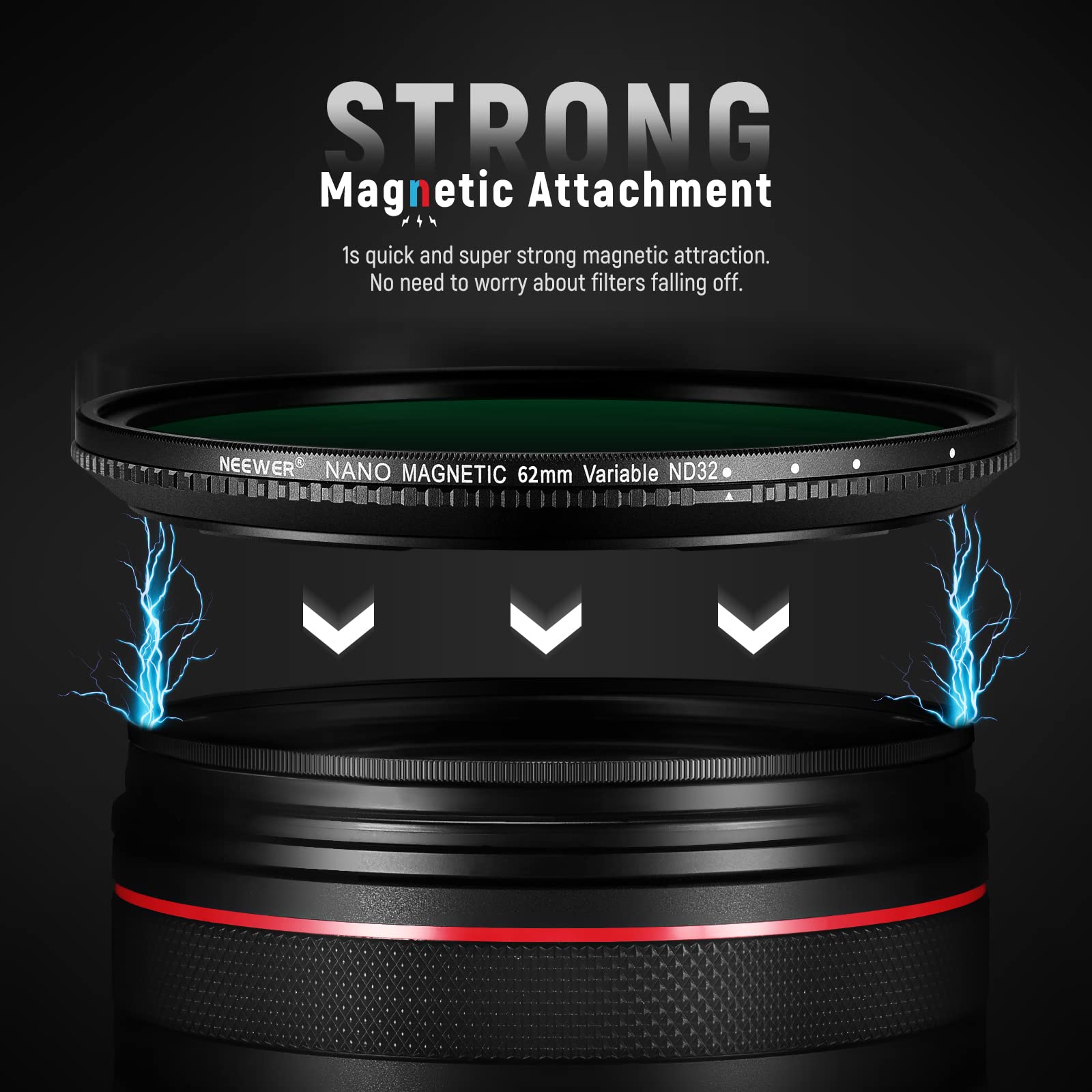 Neewer 62Mm Magnetic Variable Nd Filter Nd2-Nd32(1-5 Stops) With Magnetic Adapter Ring